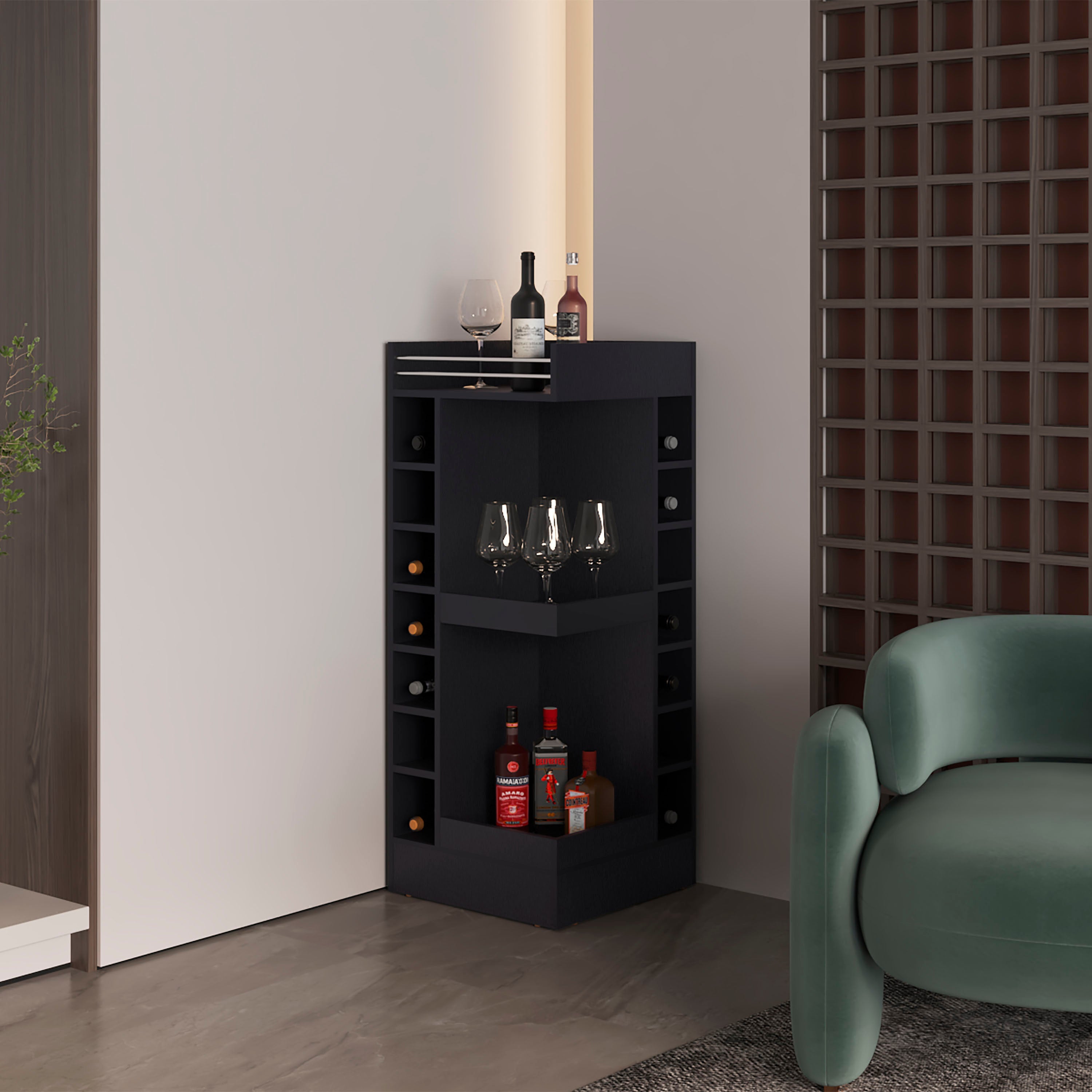Parker Bar Cabinet, 16 Shelves, Black Wengue - Luciddepo