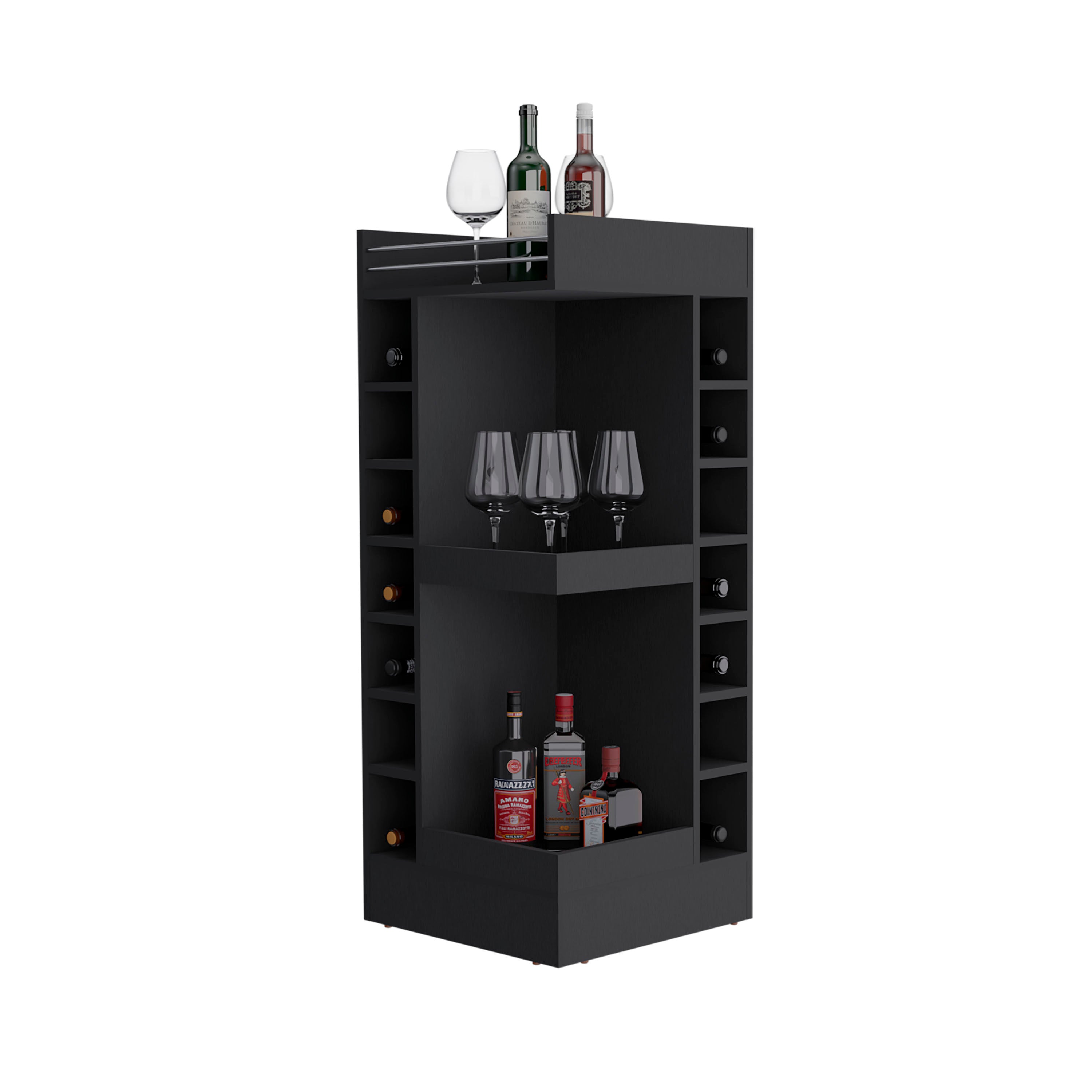 Parker Bar Cabinet, 16 Shelves, Black Wengue - Luciddepo