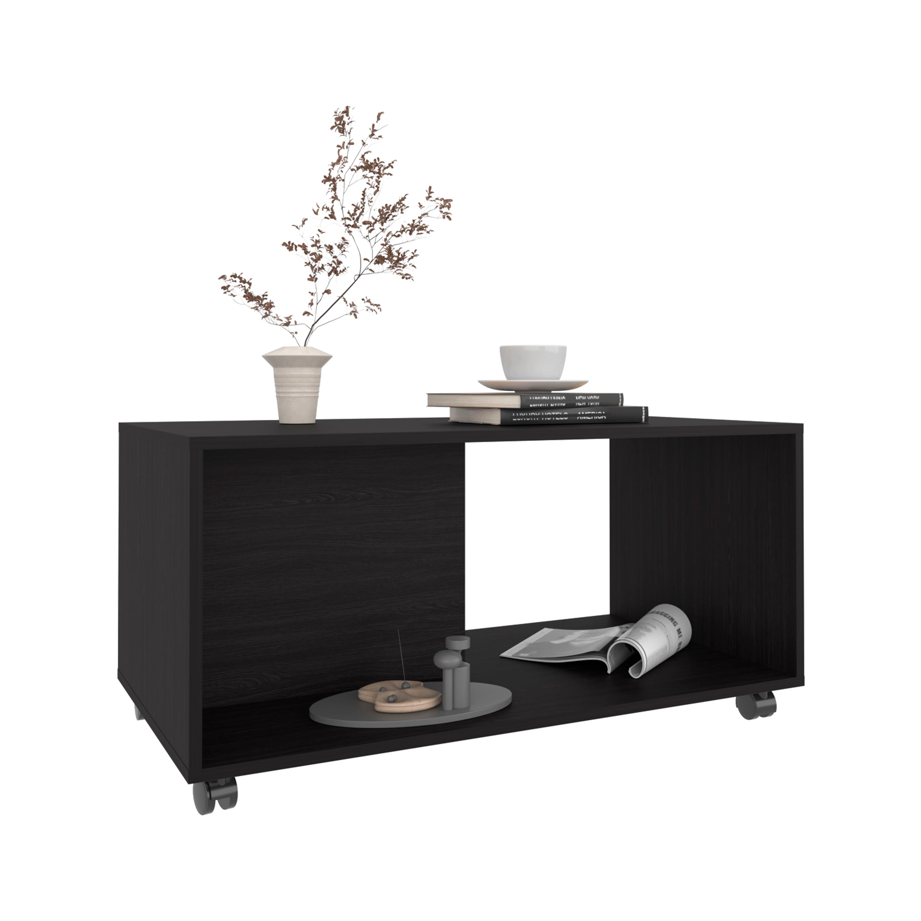 Denton Coffee Table, 4 Wheels, 1 Shelf, Black - Luciddepo