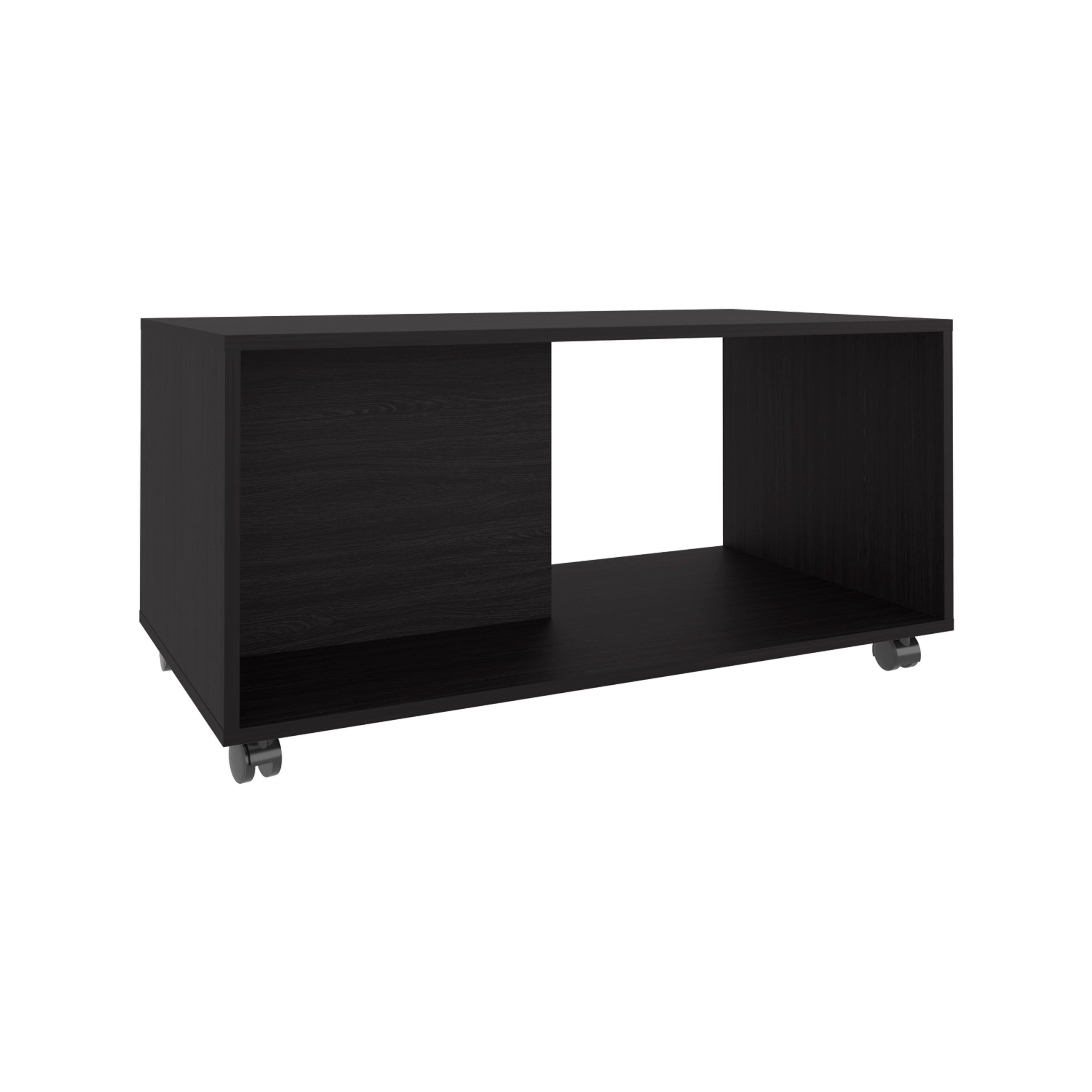 Denton Coffee Table, 4 Wheels, 1 Shelf, Black - Luciddepo