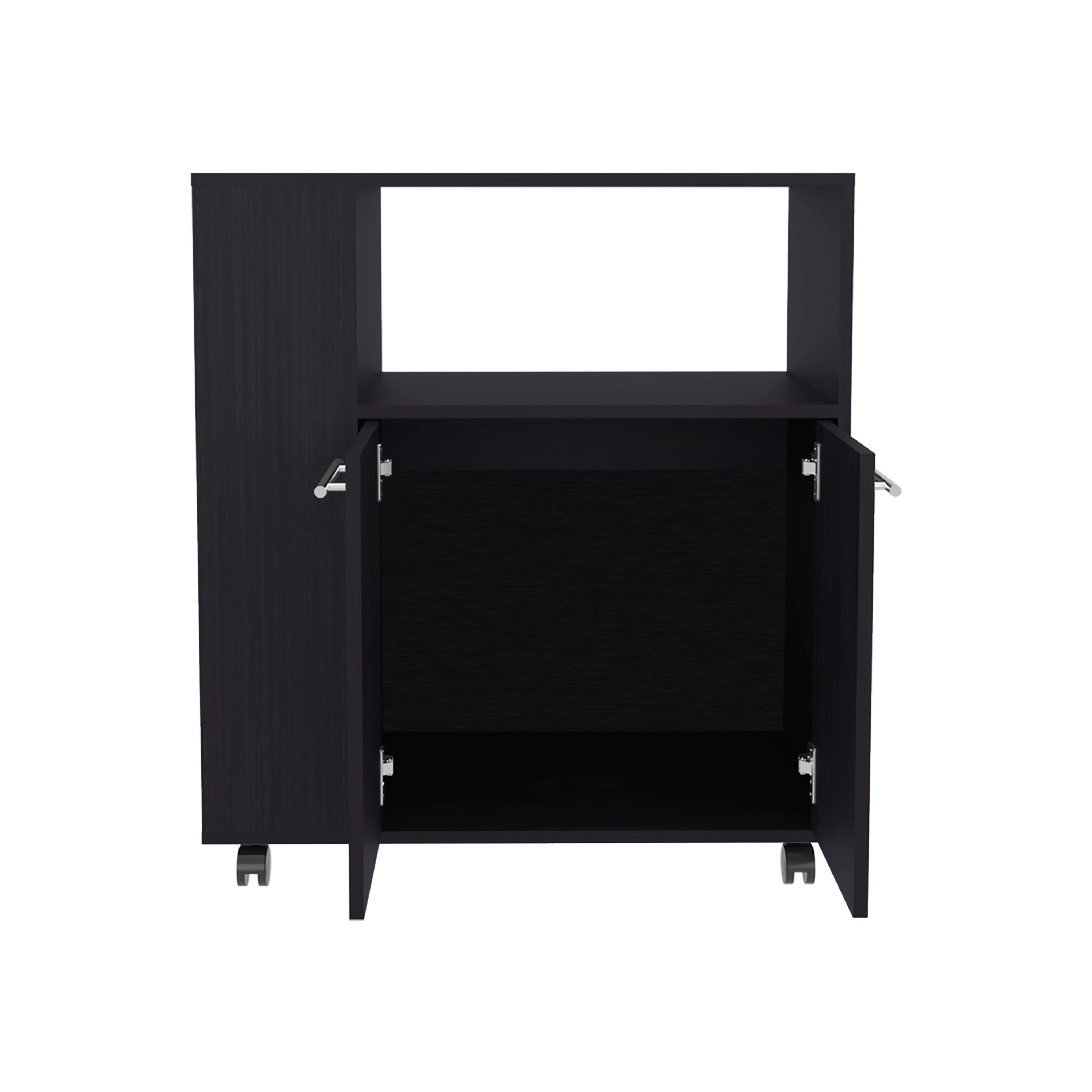 Bremerton Kitchen Cart, 2 Doors, 3 Shelves, 4 Wheels, Black Wengue - Luciddepo