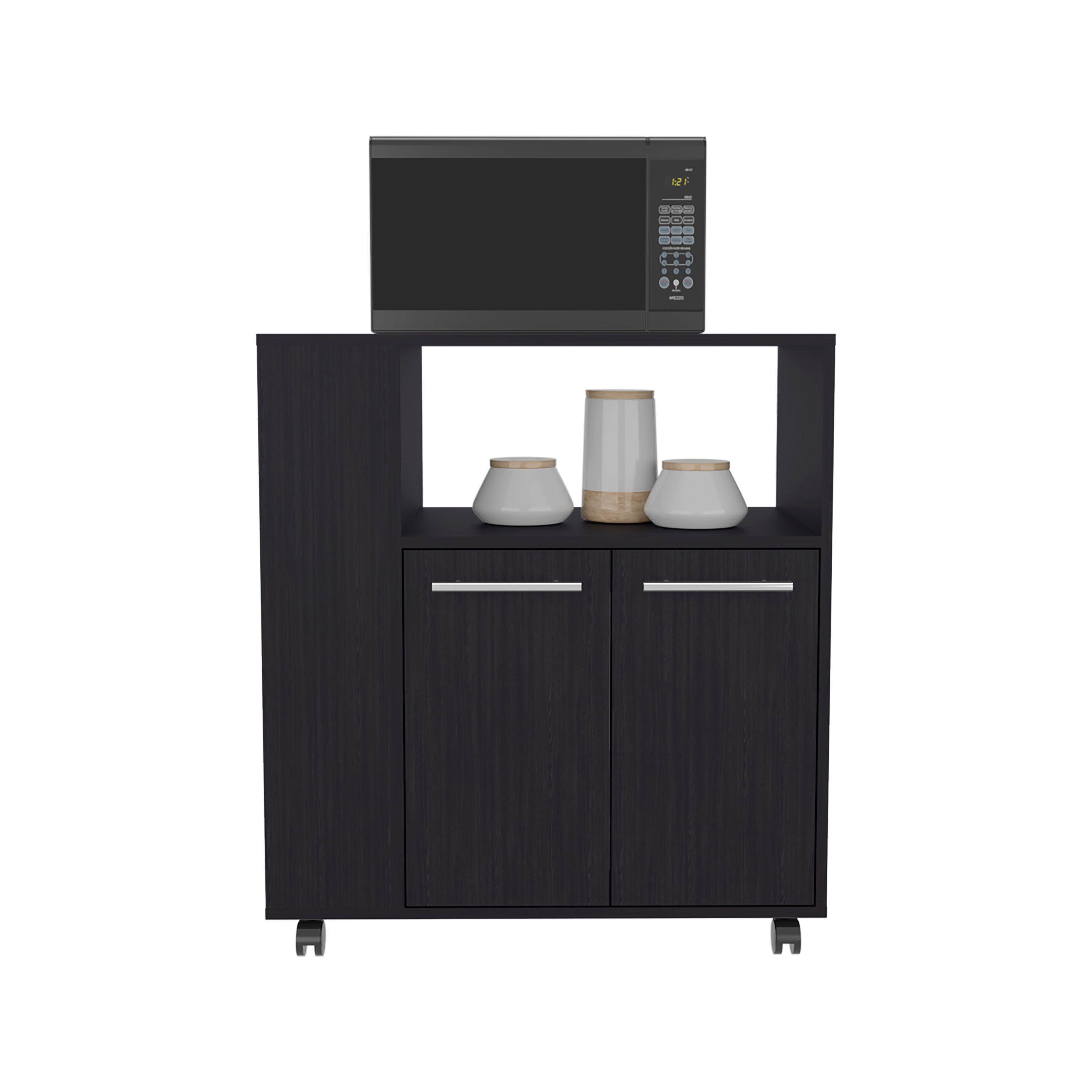 Bremerton Kitchen Cart, 2 Doors, 3 Shelves, 4 Wheels, Black Wengue - Luciddepo