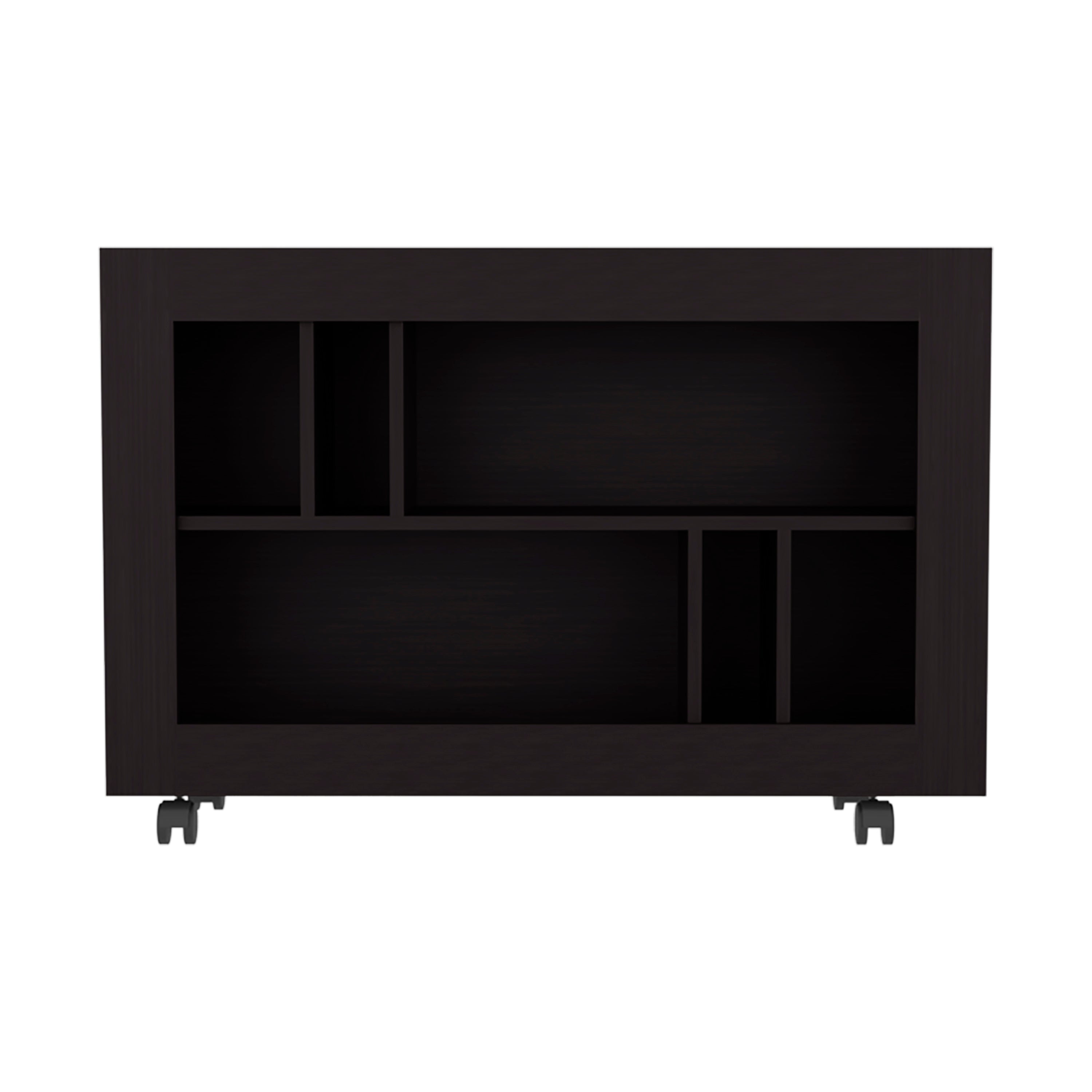 Lacey Console Table Cart, 5 Shelves, 4 Casters, Black Wengue - Luciddepo