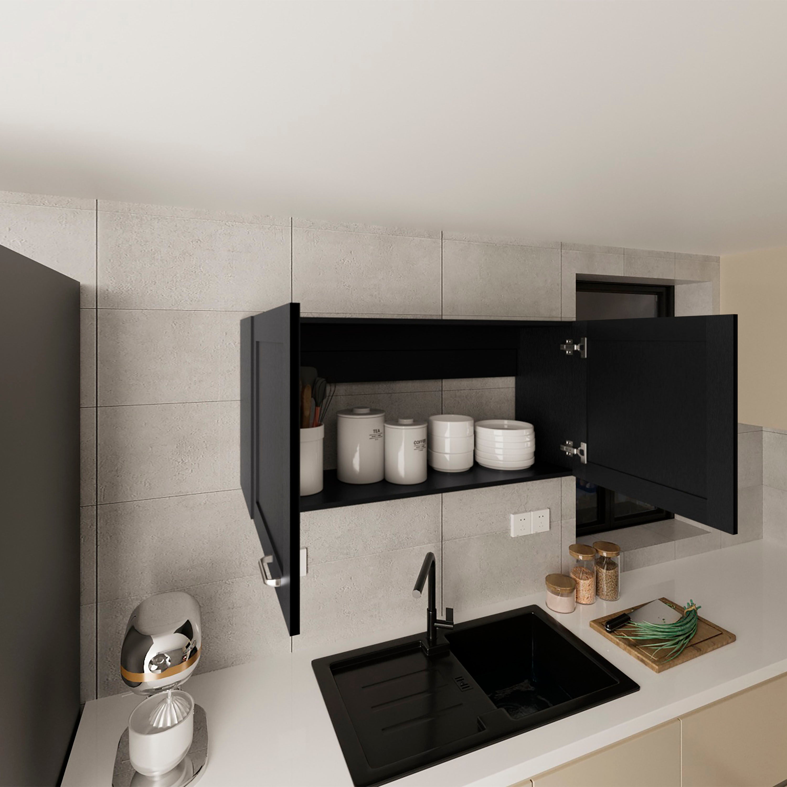 Burbank Wall Cabinet, 2 Doors, Black Wengue - Luciddepo