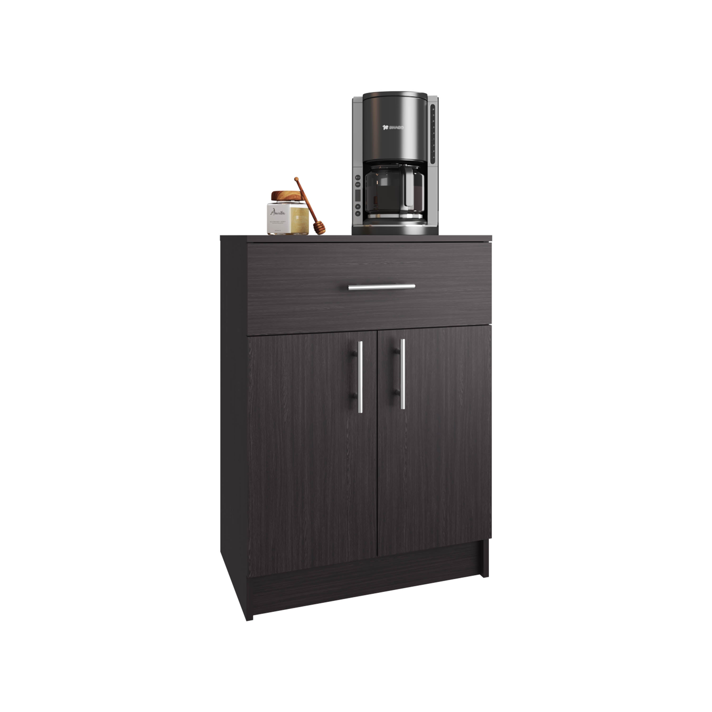 Barbados Pantry Organizer Cabinet with One Drawer, Two Interior Shelves, and Two Doors, Black Wengue - Luciddepo