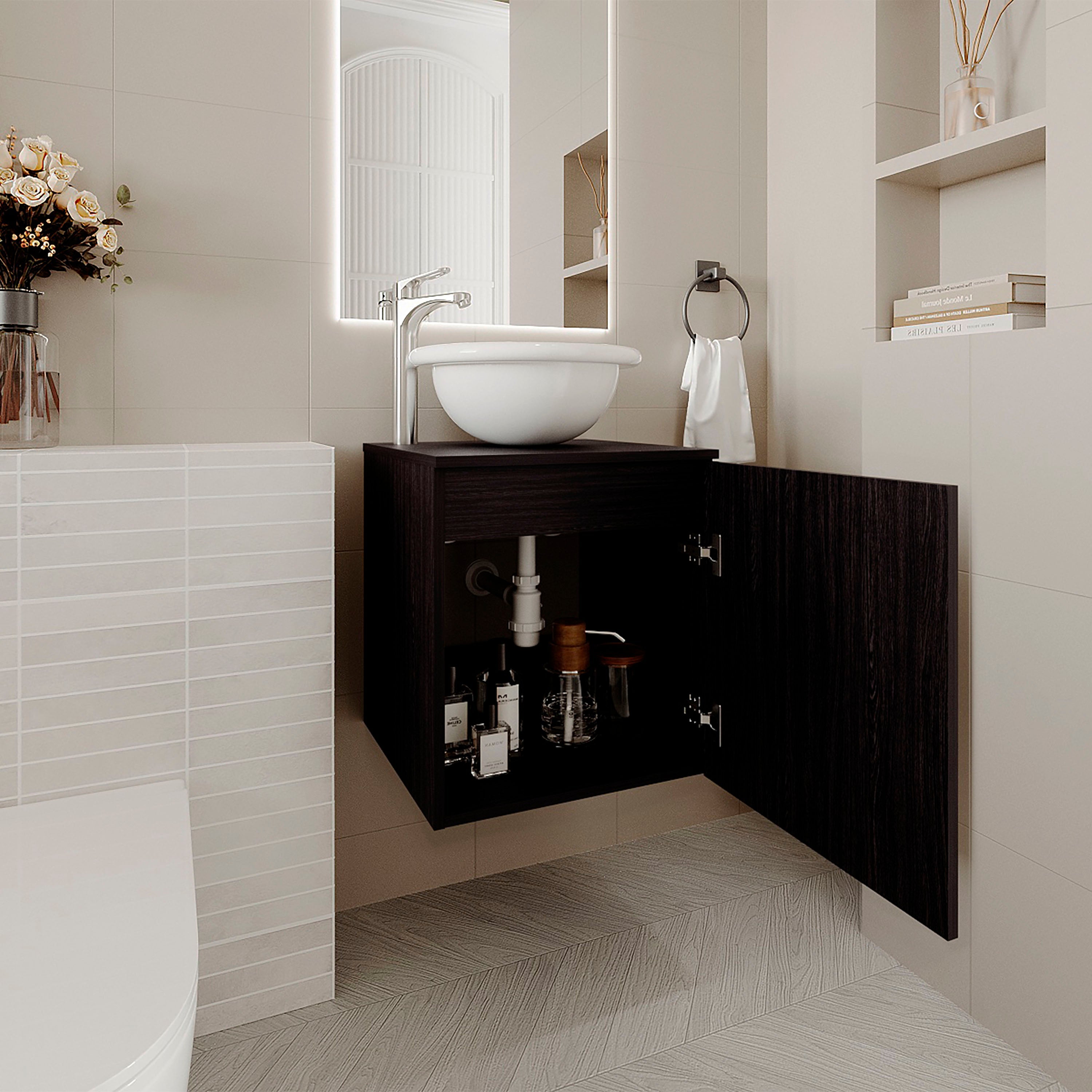 Bellevue Bathroom Vanity, 1 Door, Black Wengue - Luciddepo