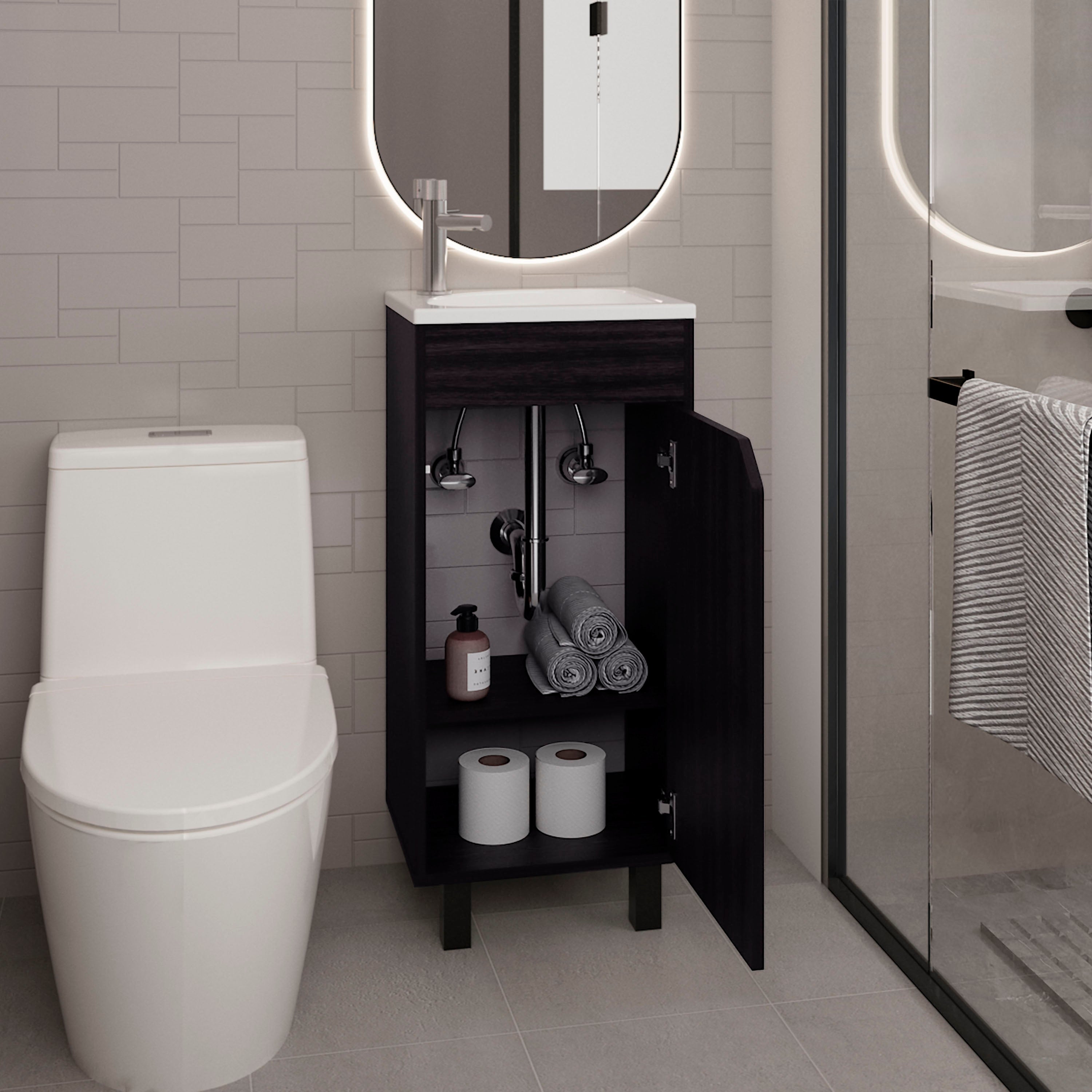 Yorkana Bathroom Vanity, 1 Door, 4 Legs, Black Wengue - Luciddepo