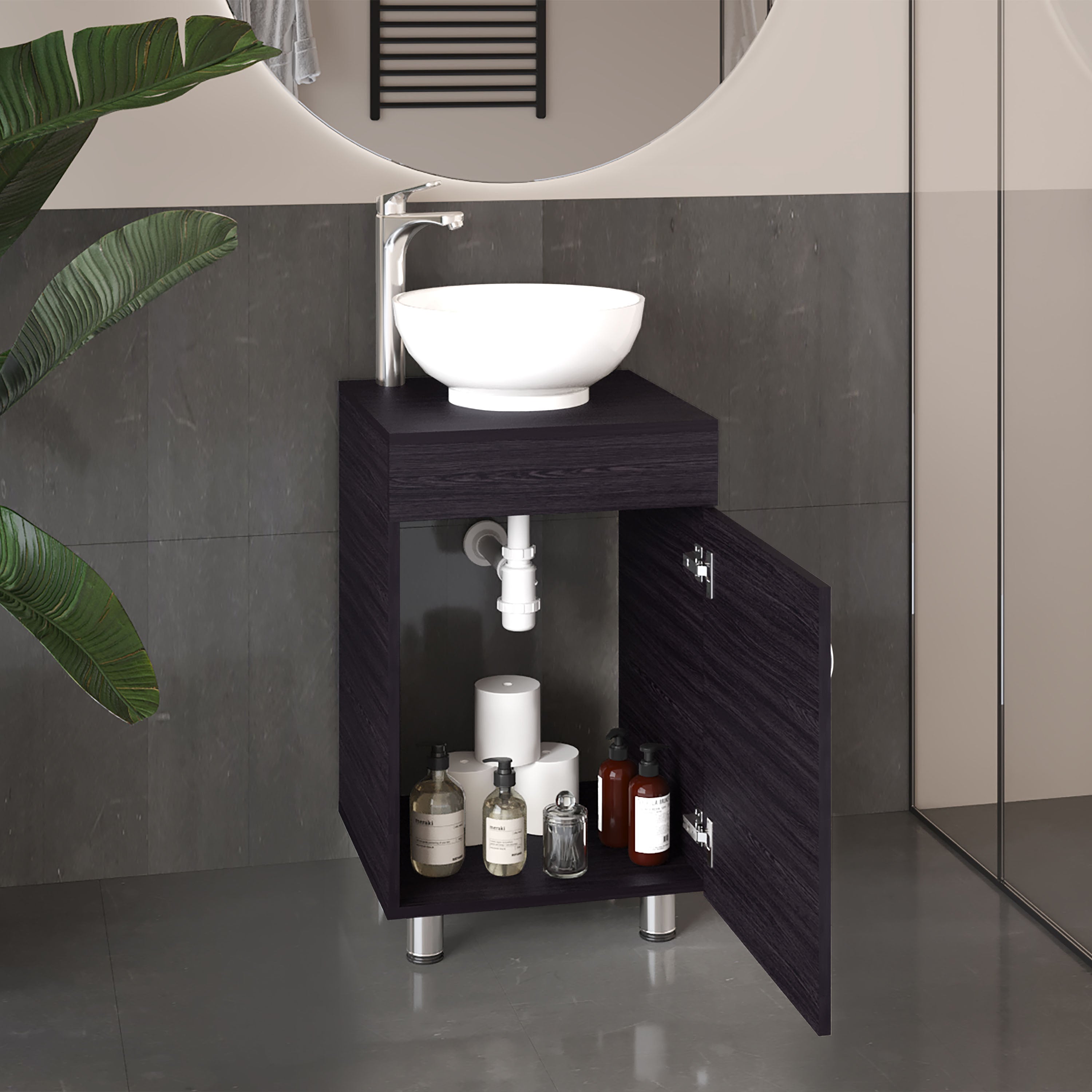 Vicksburg Bathroom Vanity, 1 Door, 4 Legs, Black Wengue - Luciddepo