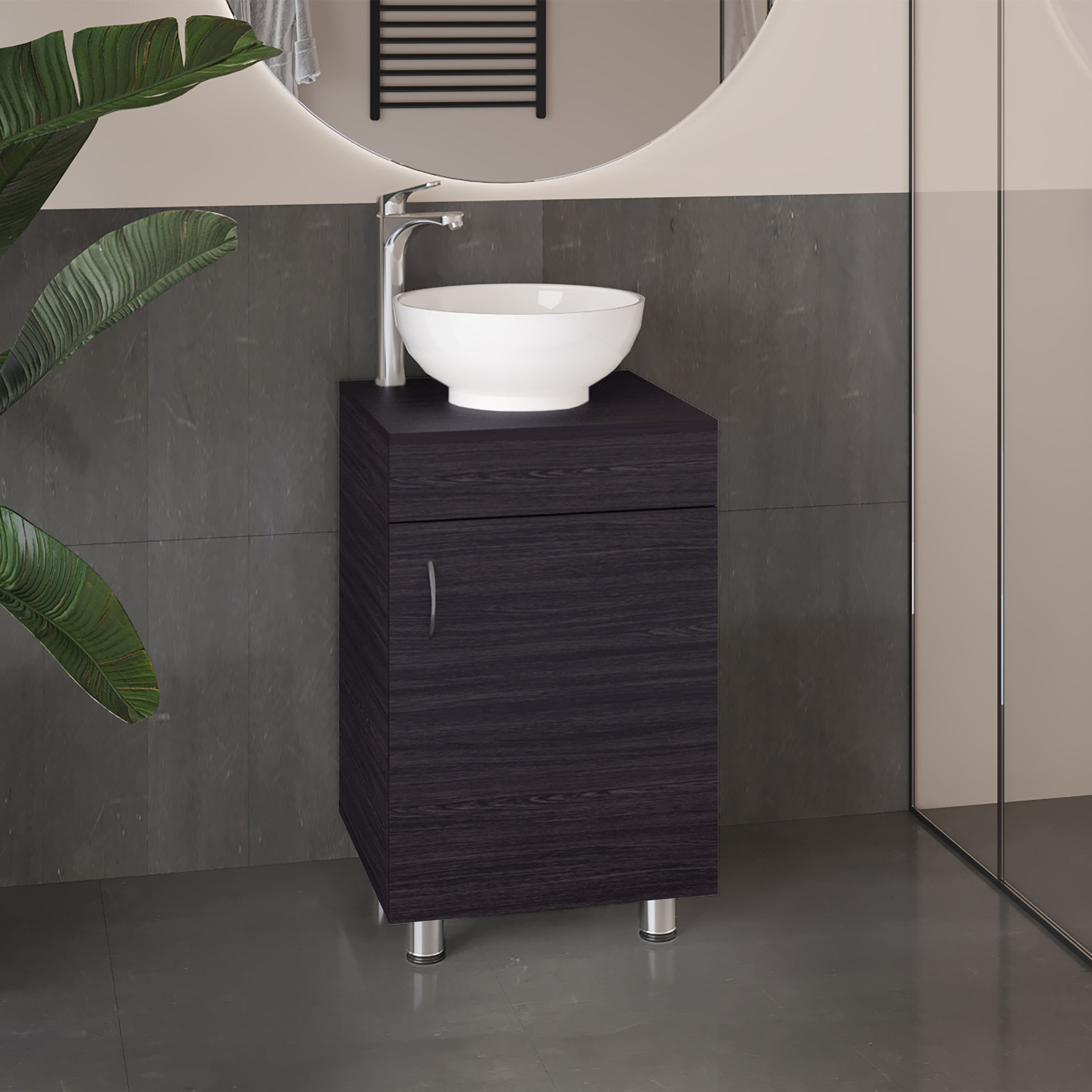 Vicksburg Bathroom Vanity, 1 Door, 4 Legs, Black Wengue - Luciddepo