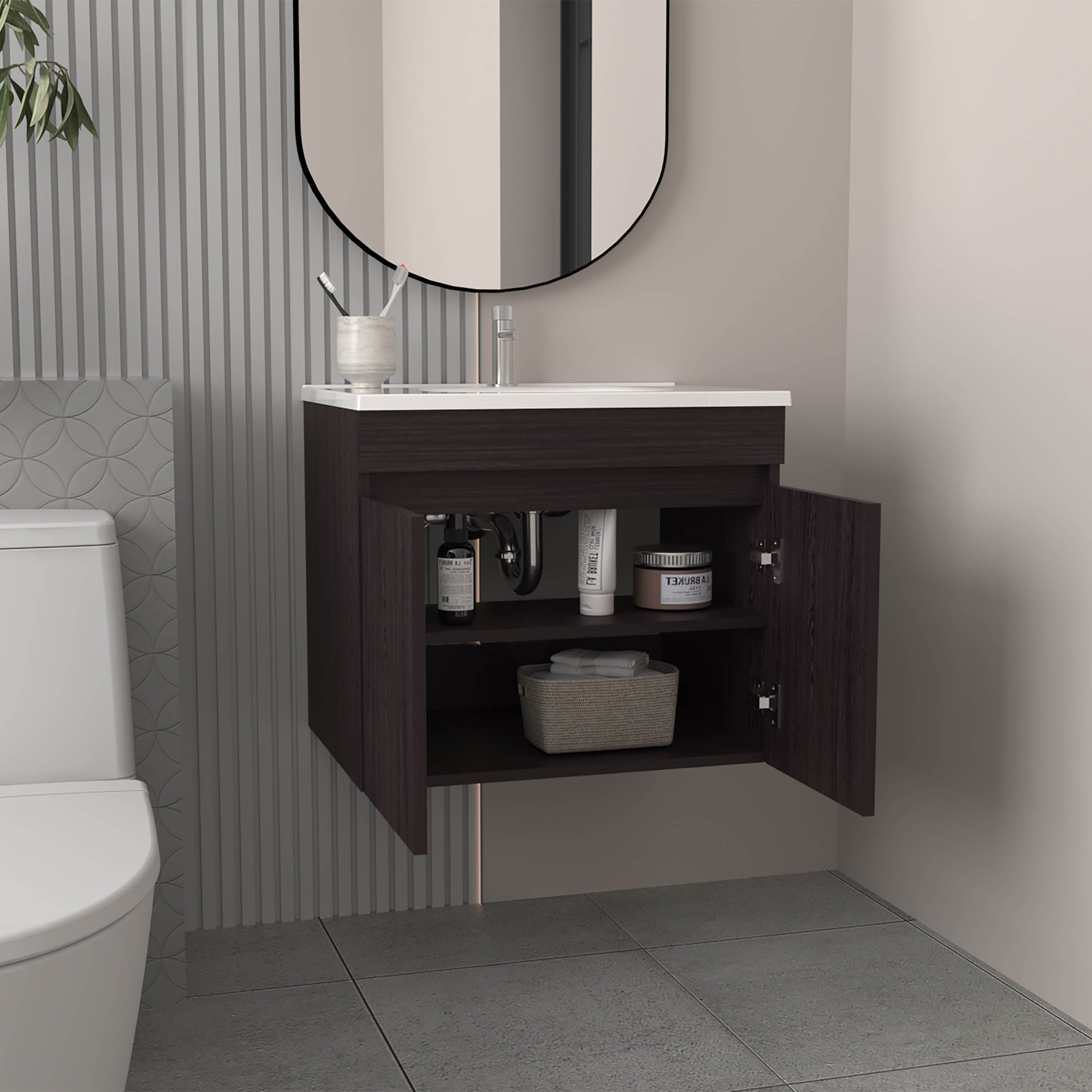 Tarentum Bathroom Vanity, 2 Doors, 2 Shelves, Black Wengue - Luciddepo