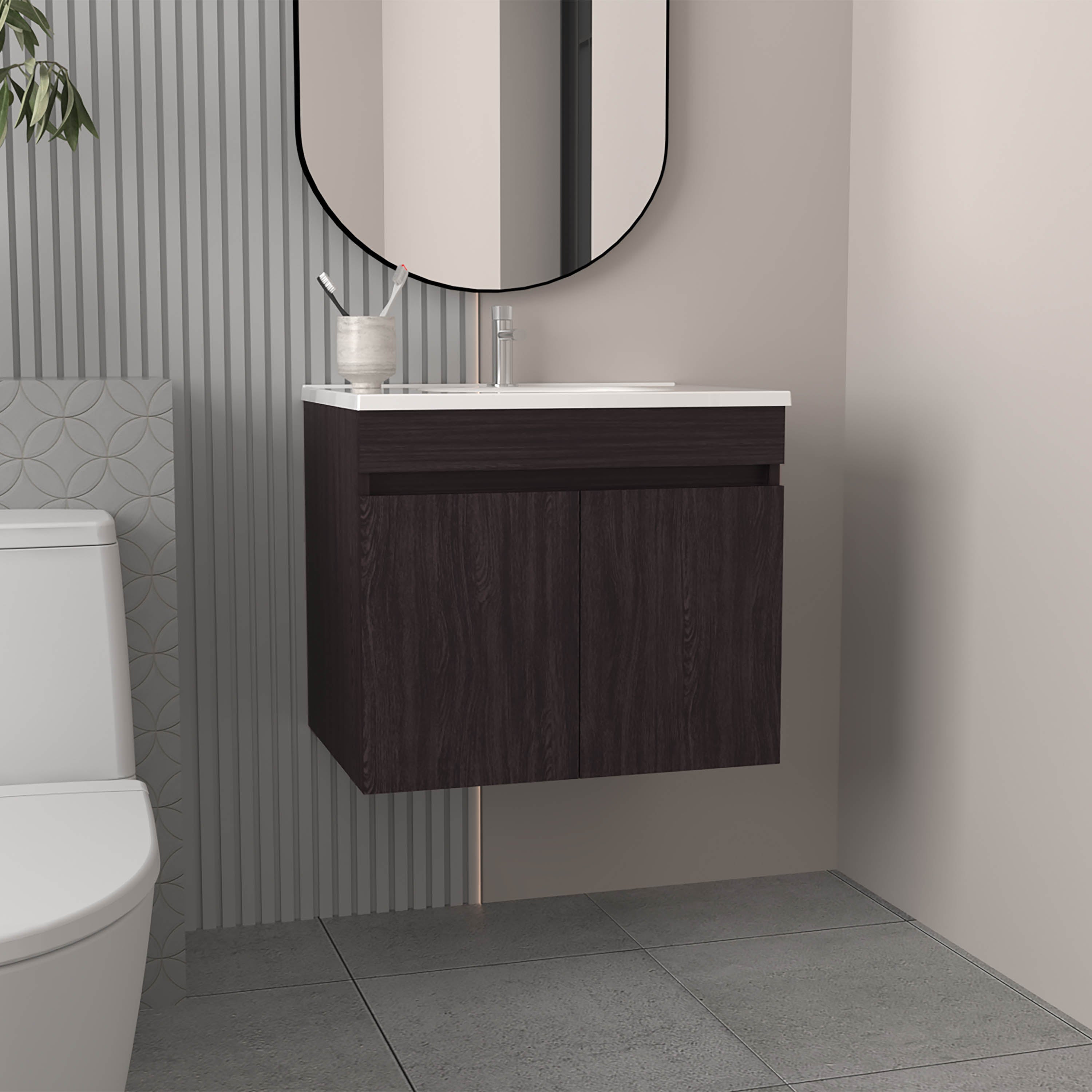 Tarentum Bathroom Vanity, 2 Doors, 2 Shelves, Black Wengue - Luciddepo