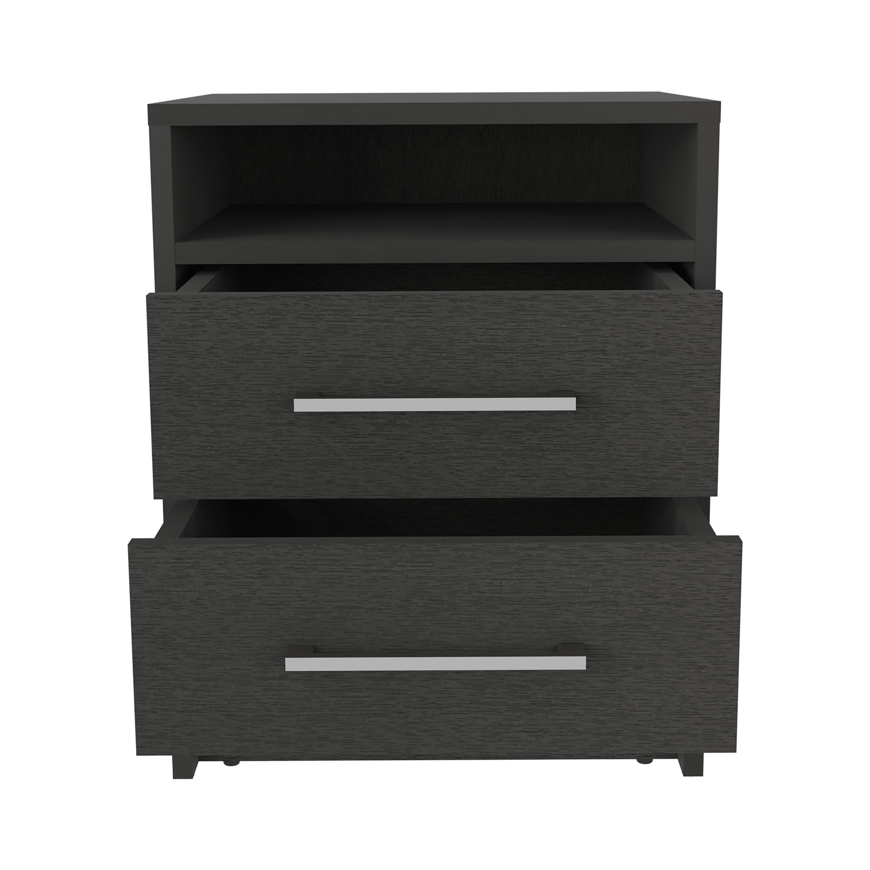 Kelso Nightstand with 2 Drawers and 1 Shelf, Black - Luciddepo