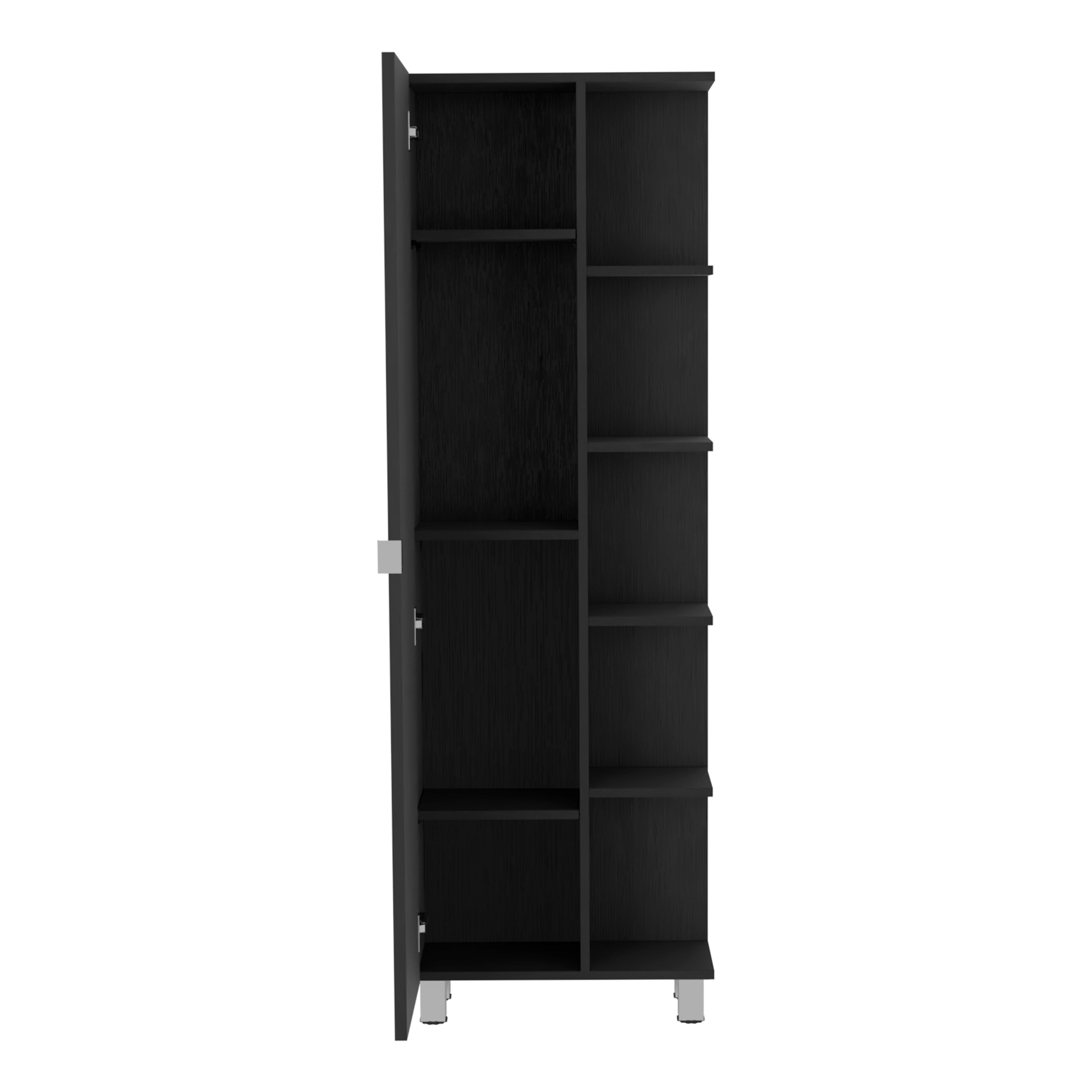 Venus Linen Single Door Cabinet, Five External Shelves, Four Interior Shelves, Black - Luciddepo