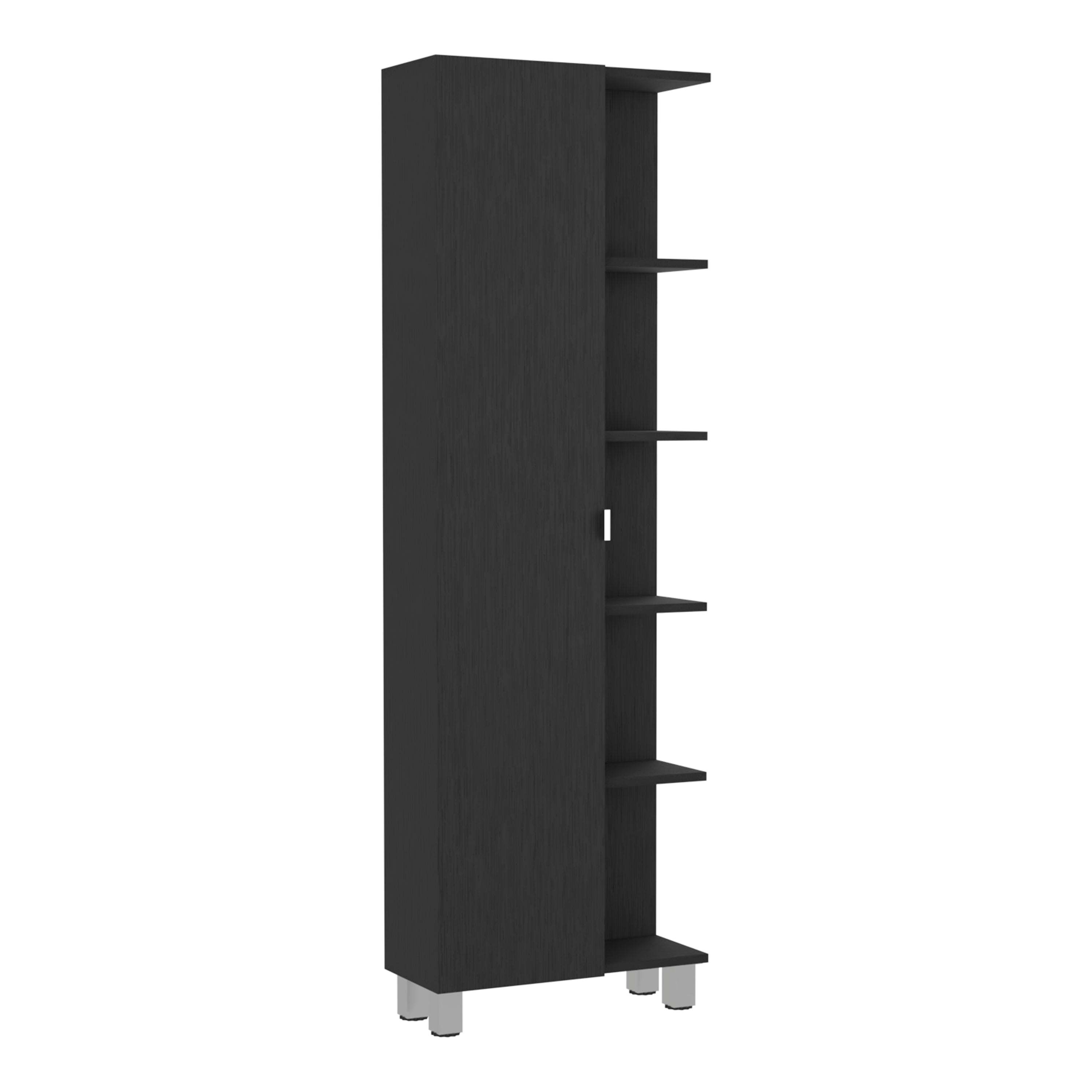 Venus Linen Single Door Cabinet, Five External Shelves, Four Interior Shelves, Black - Luciddepo