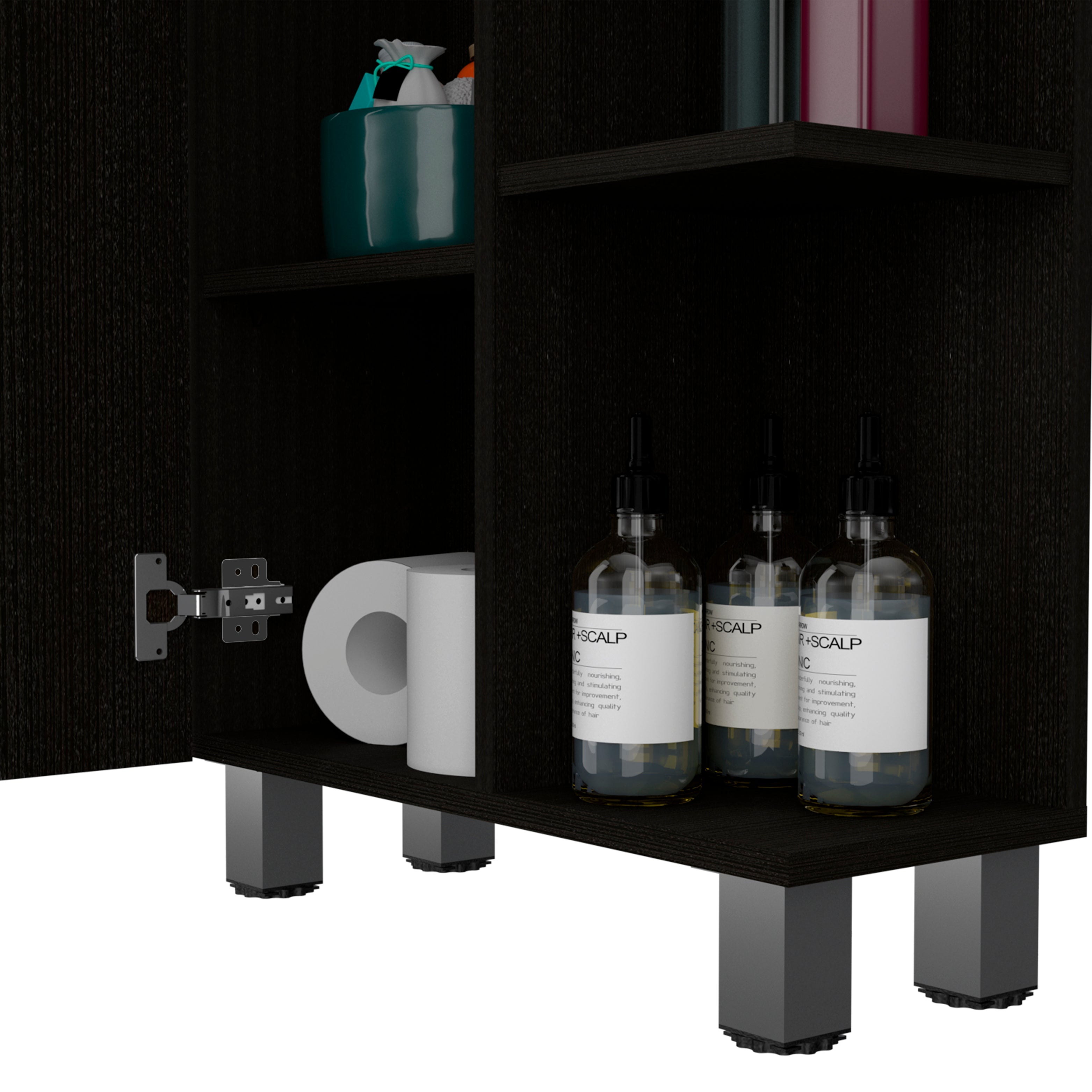 Venus Linen Single Door Cabinet, Five External Shelves, Four Interior Shelves, Black - Luciddepo