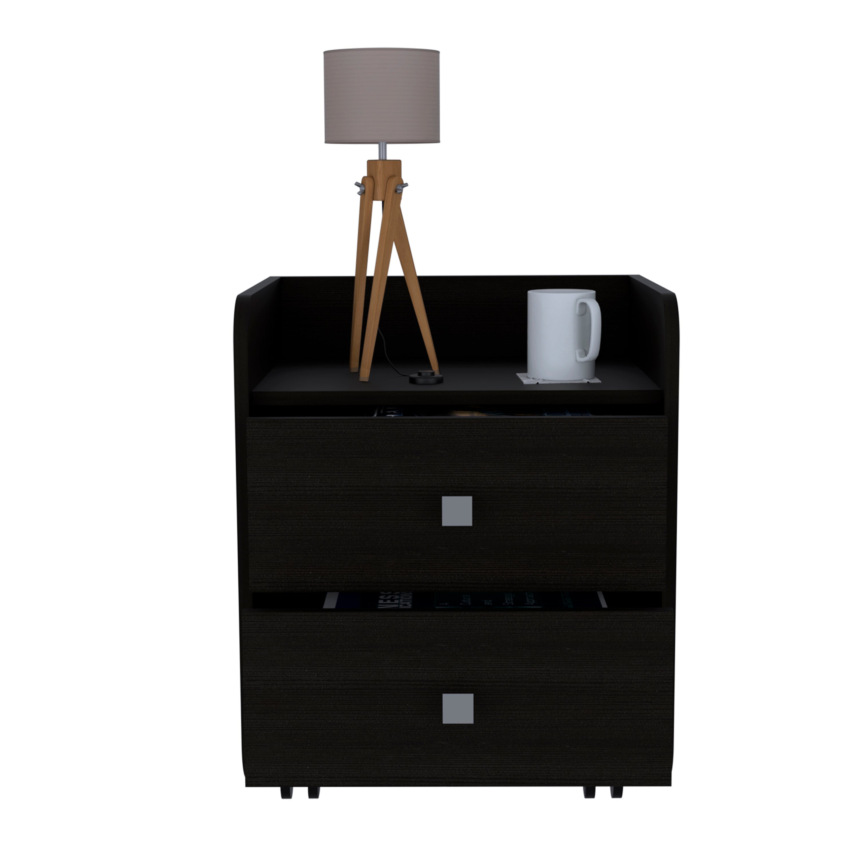 Marsella Nightstand, Two Drawers, Superior Top, Metal Handle, Black - Luciddepo