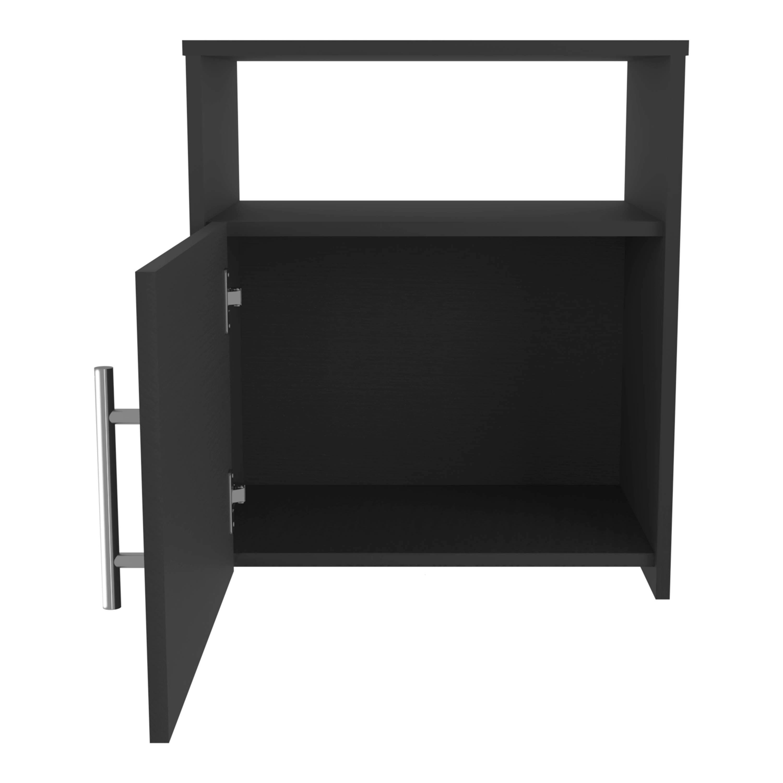 Omaha Nightstand, Single Door Cabinet, Metal Handle, One Shelf, Superior Top, Black - Luciddepo
