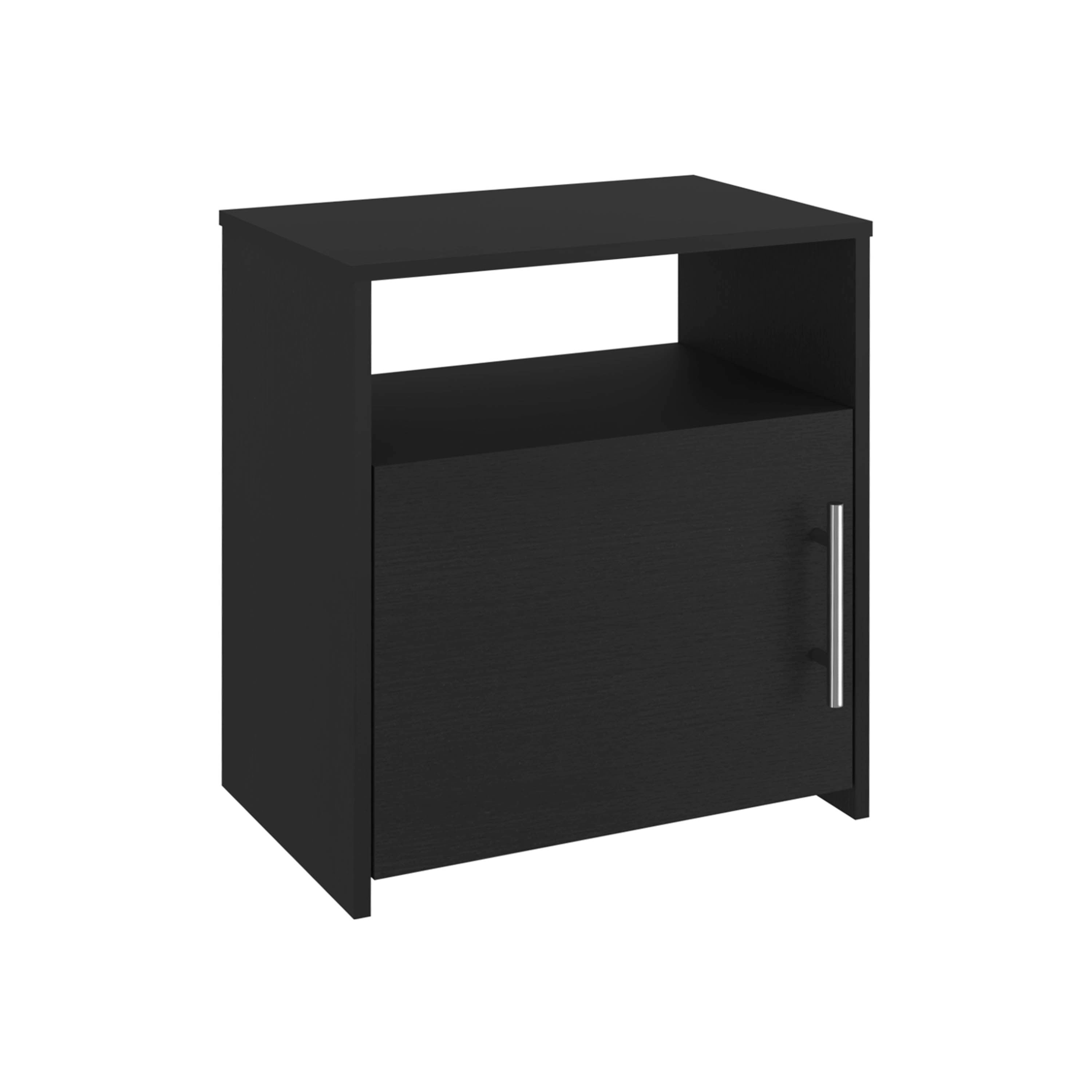 Omaha Nightstand, Single Door Cabinet, Metal Handle, One Shelf, Superior Top, Black - Luciddepo