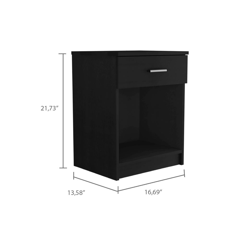 Beryl Nightstand, One Drawer, Low Shelf, Superior Top, Black - Luciddepo