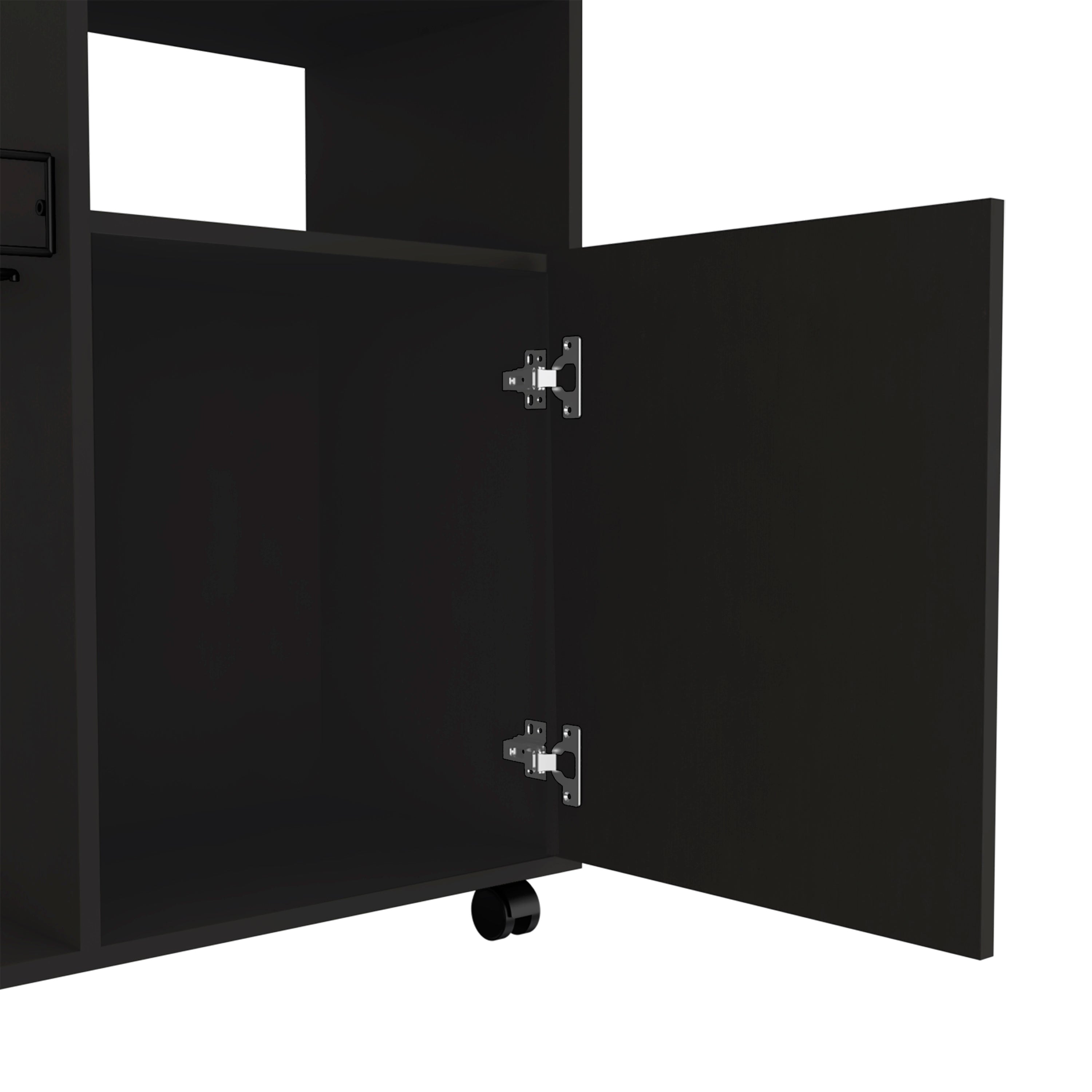 Opal Kitchen Cart, Single Door Cabinet, Four Casters, Black - Luciddepo