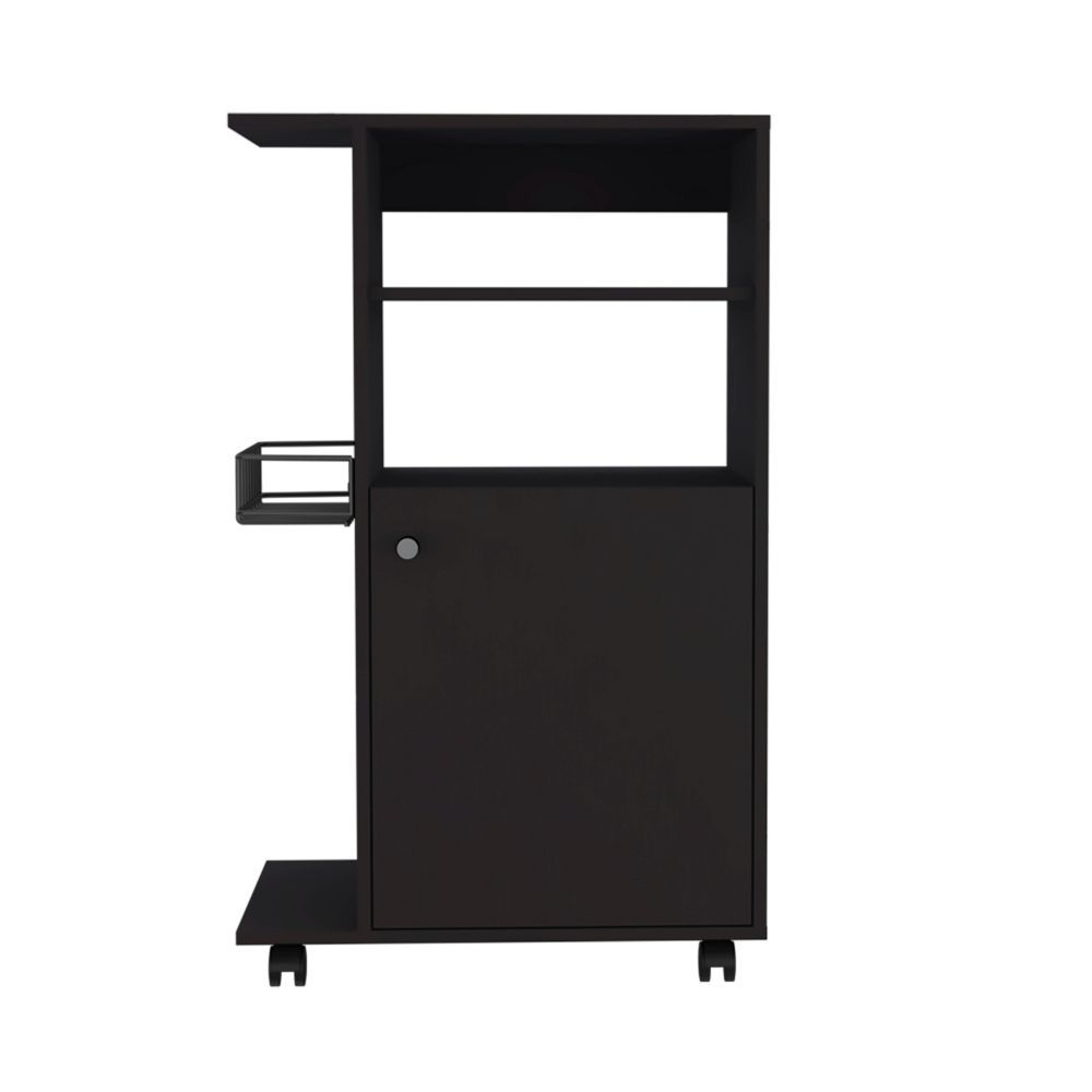 Opal Kitchen Cart, Single Door Cabinet, Four Casters, Black - Luciddepo