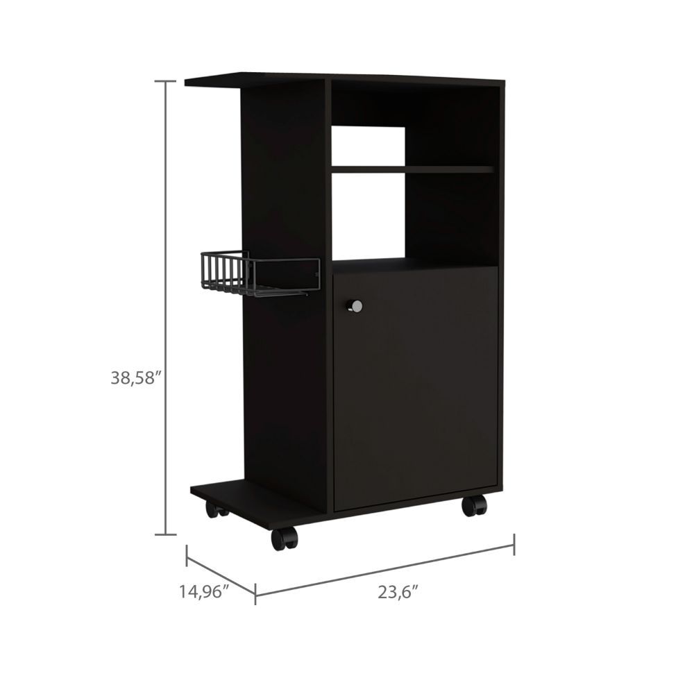 Opal Kitchen Cart, Single Door Cabinet, Four Casters, Black - Luciddepo