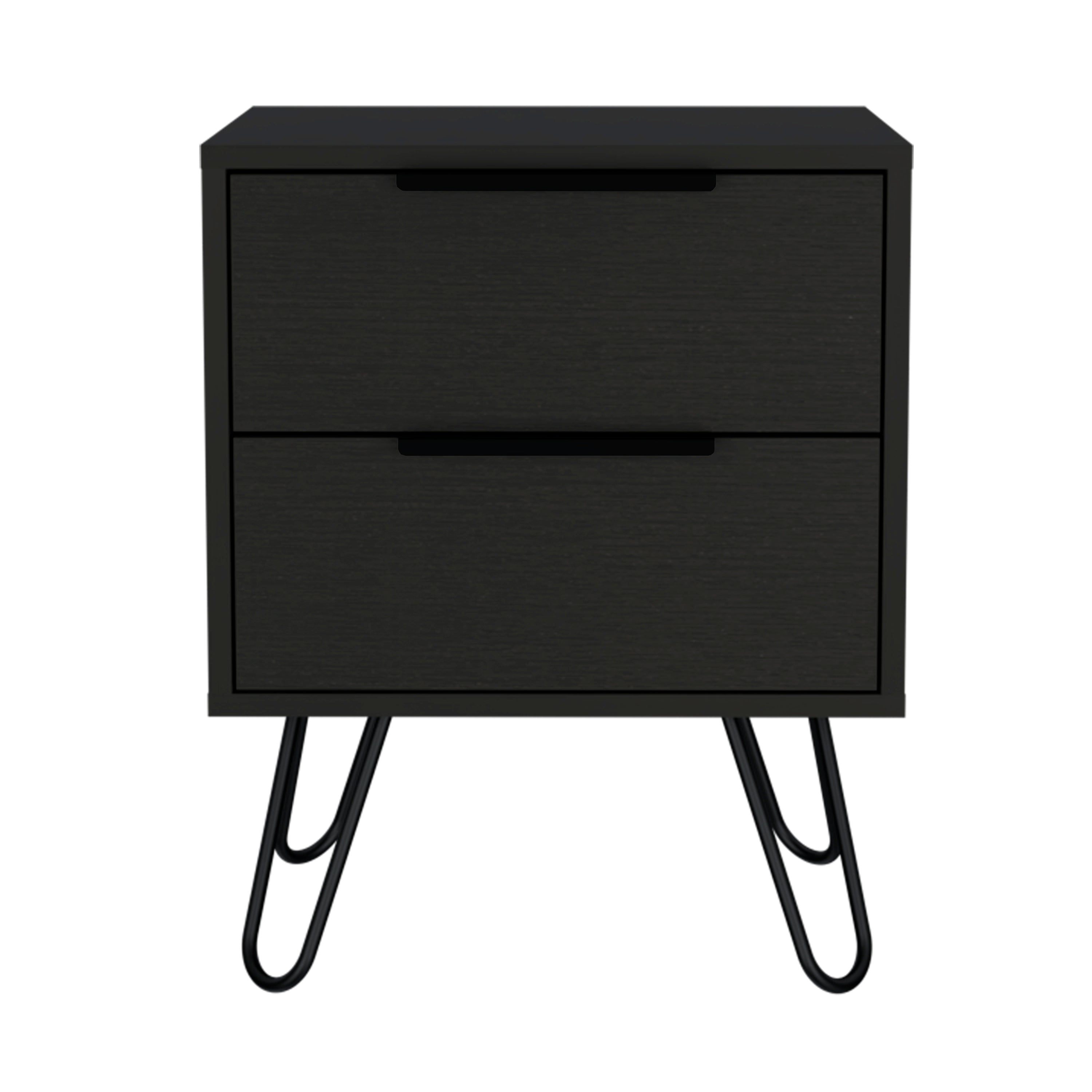 Begonia 2 Nightstand, Hairpin Legs, Two Drawers, Black - Luciddepo