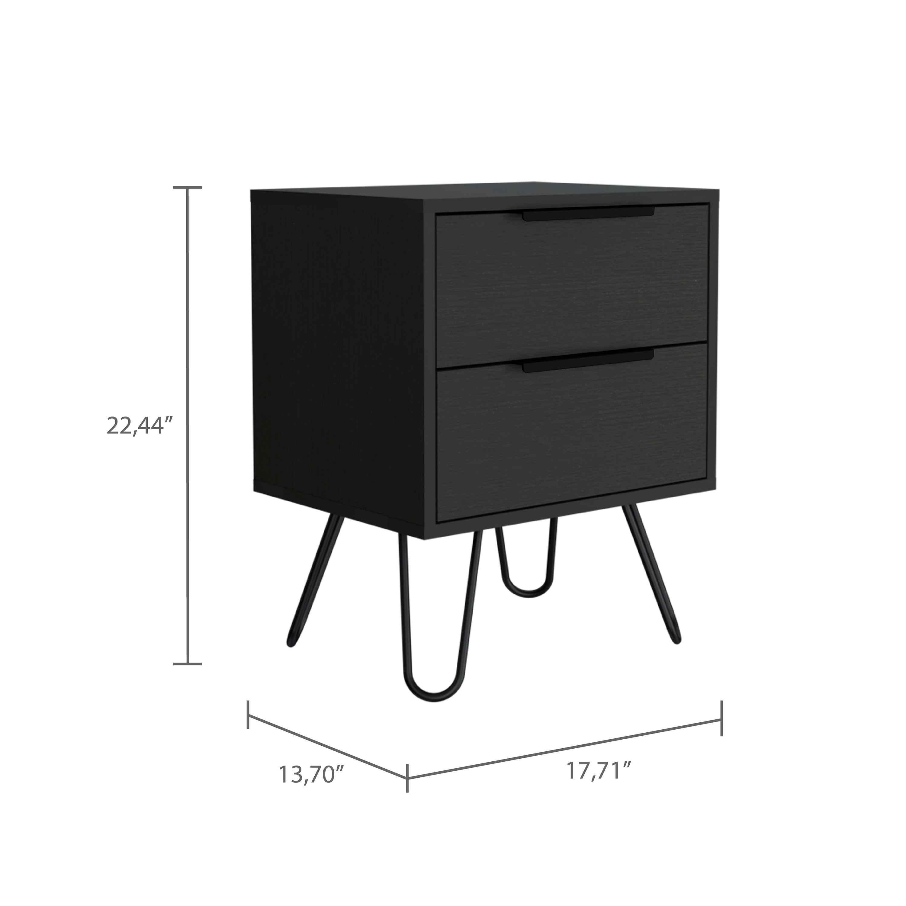 Begonia 2 Nightstand, Hairpin Legs, Two Drawers, Black - Luciddepo