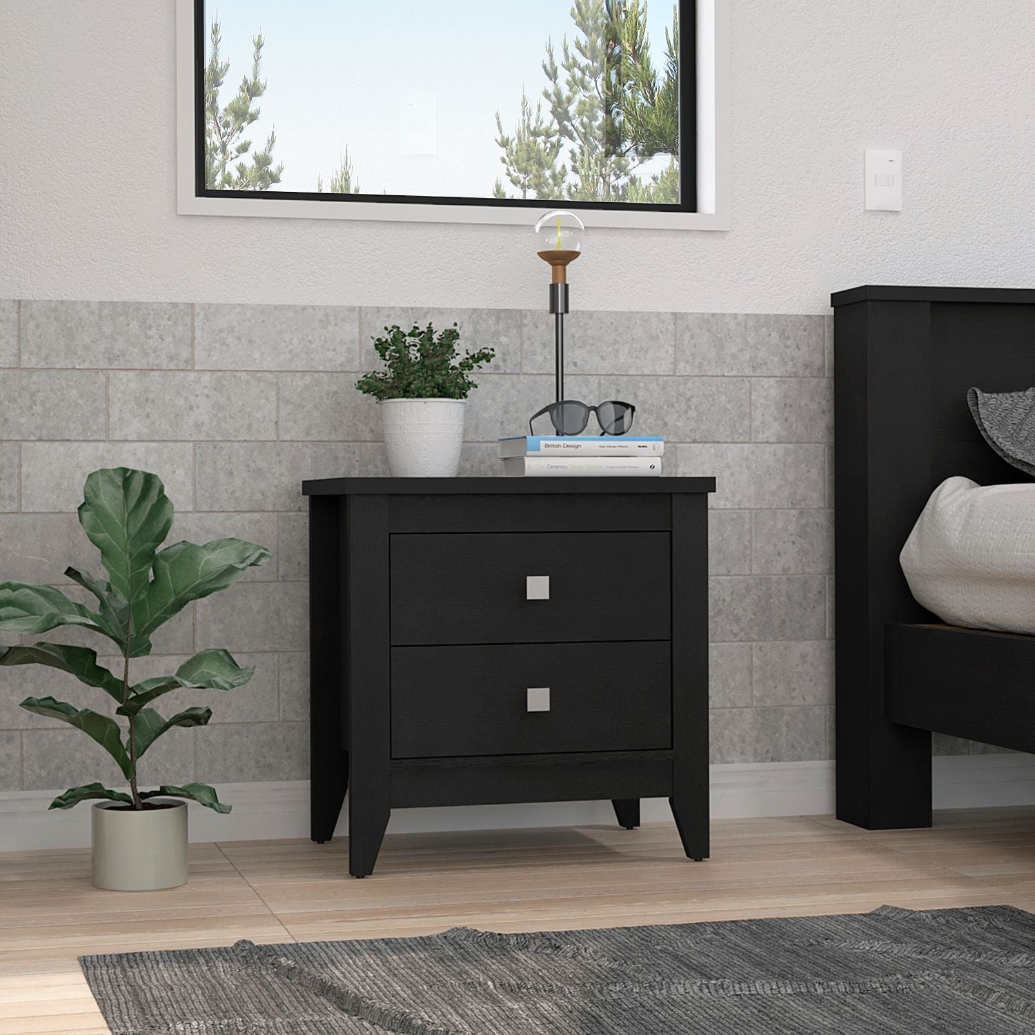 Oasis Nightstand,  Two Drawers, Four Legs, Superior Top, Black - Luciddepo