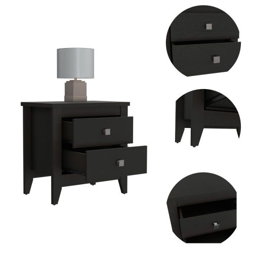 Oasis Nightstand,  Two Drawers, Four Legs, Superior Top, Black - Luciddepo