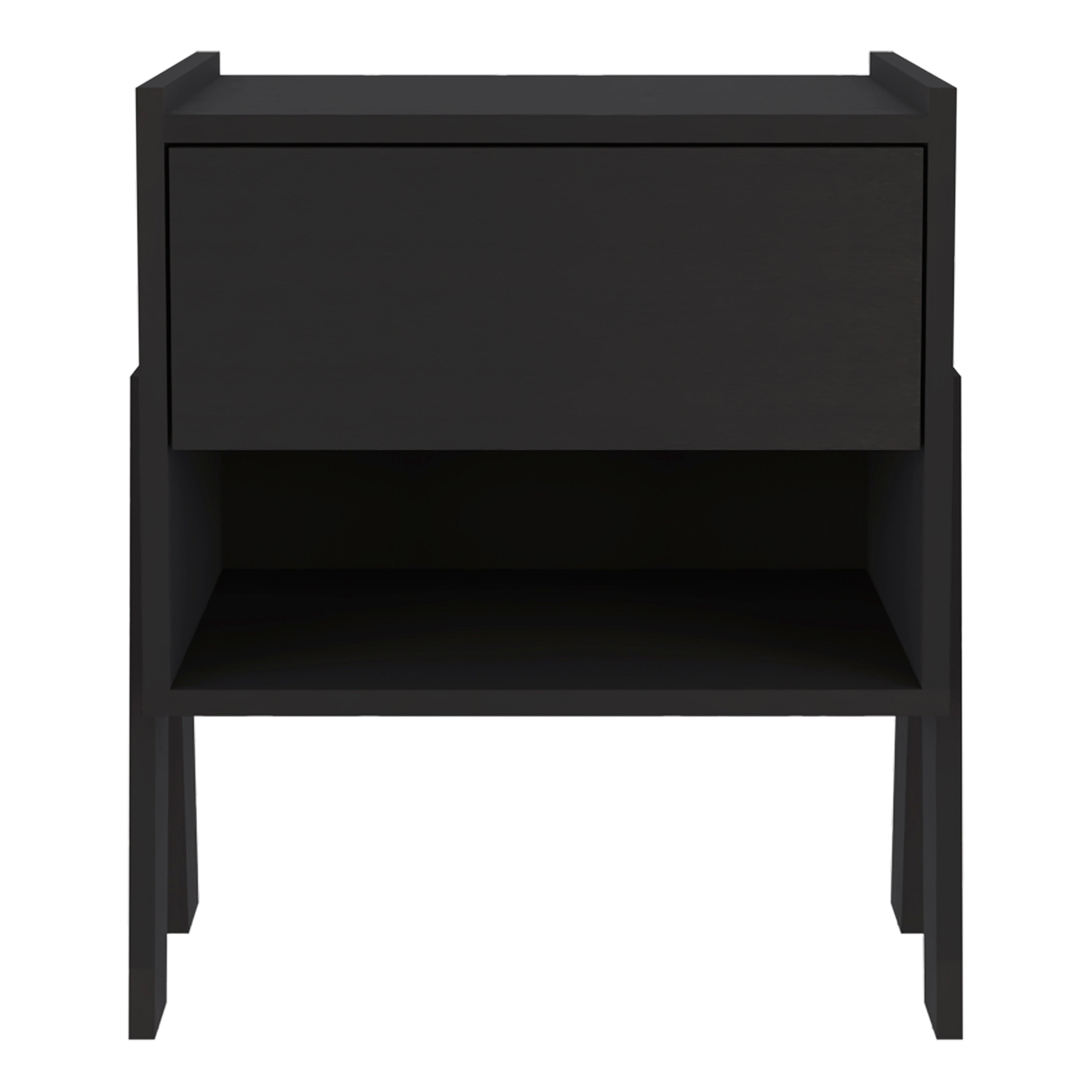 Caladium Nightstand, One Drawer, One Open Shelf, Black - Luciddepo