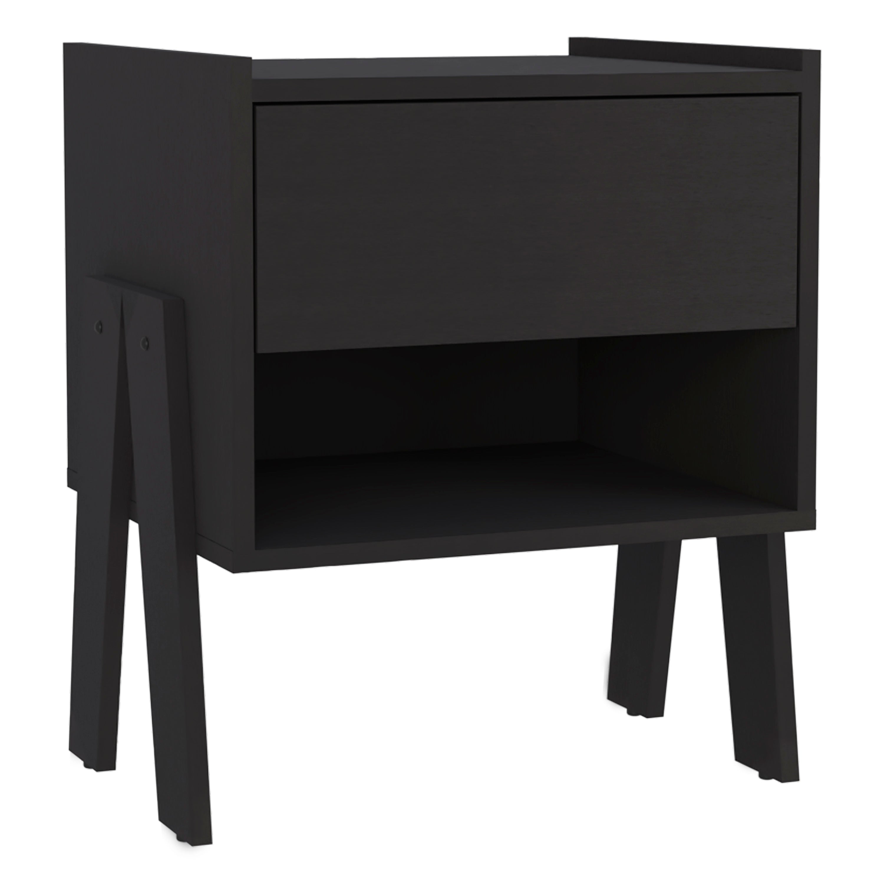 Caladium Nightstand, One Drawer, One Open Shelf, Black - Luciddepo