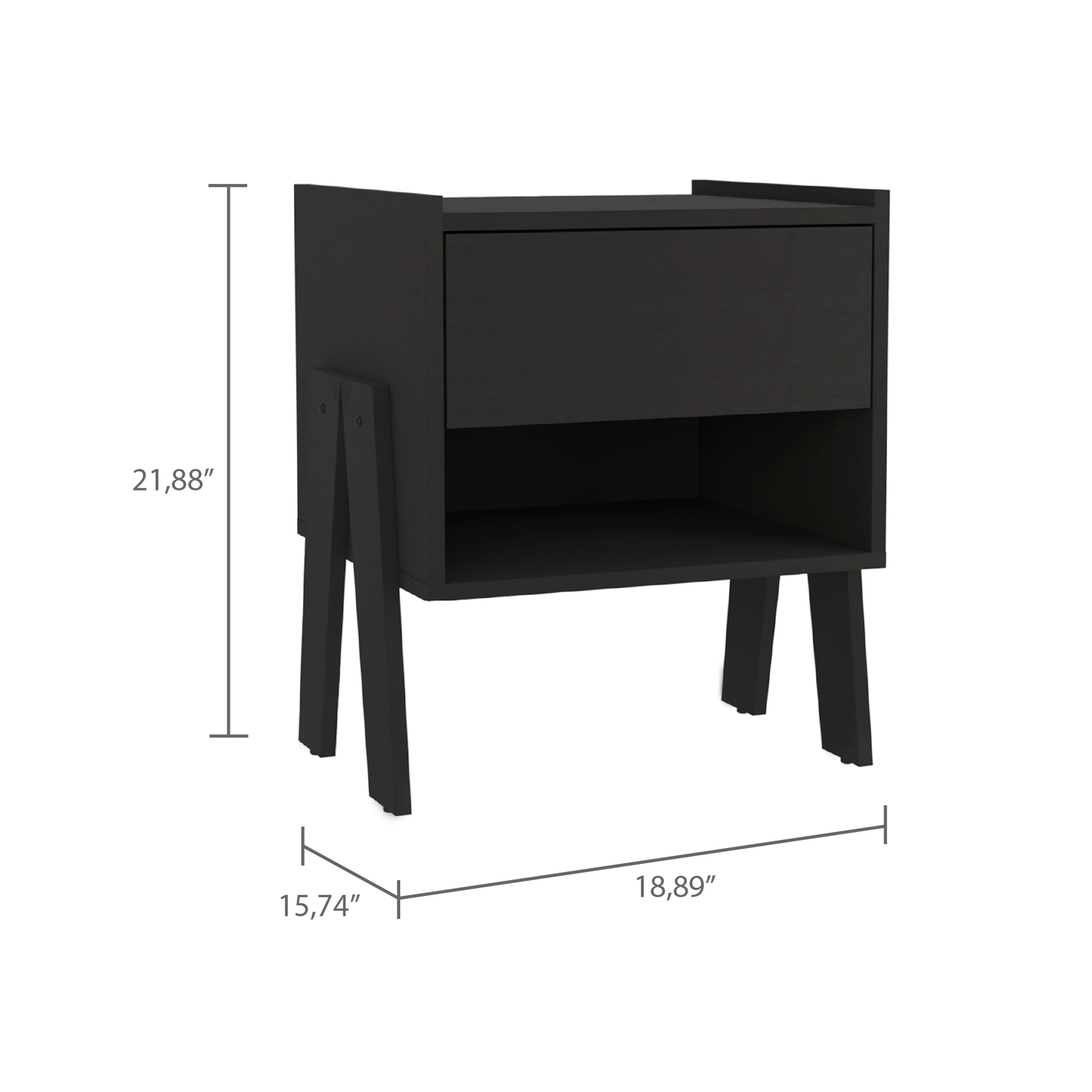 Caladium Nightstand, One Drawer, One Open Shelf, Black - Luciddepo