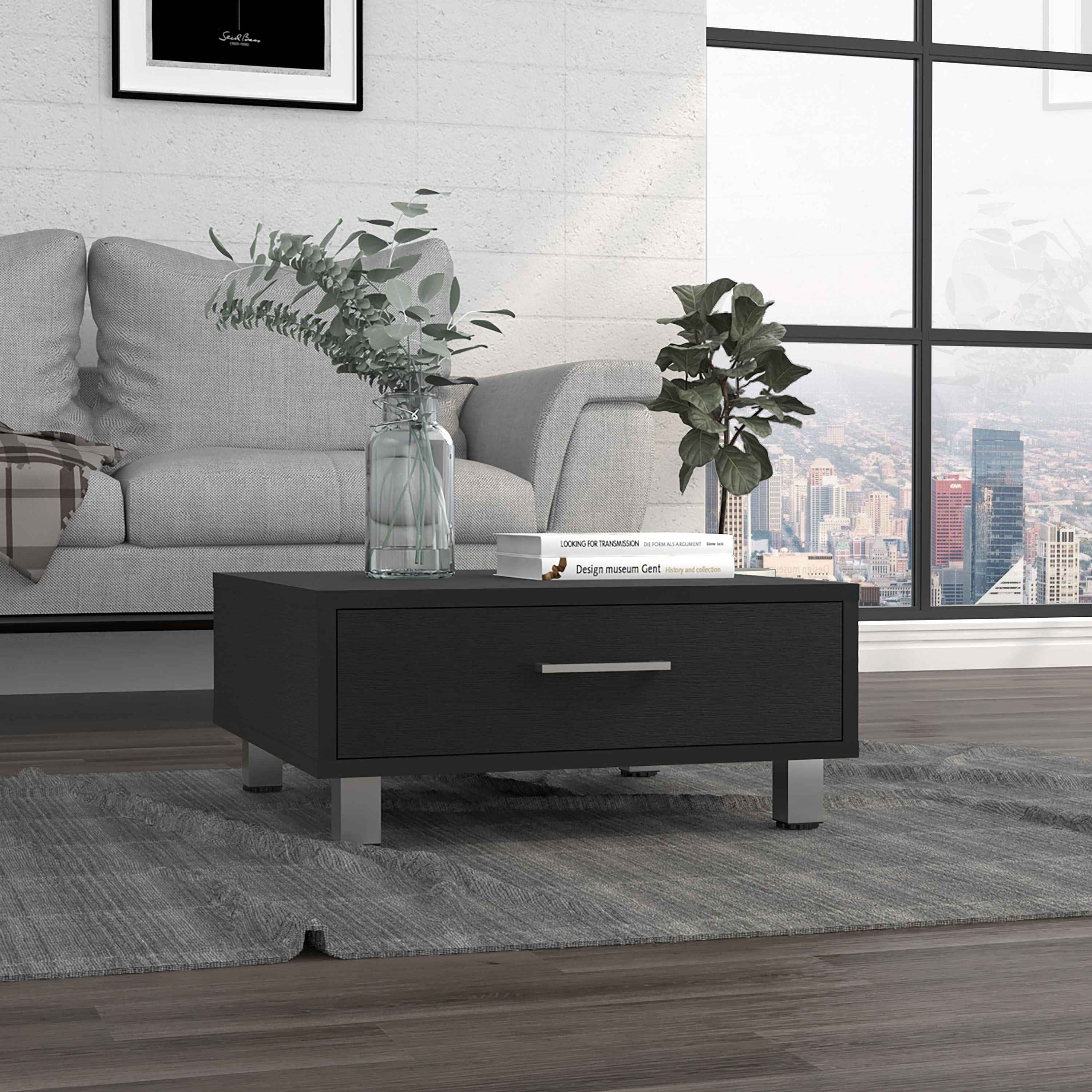 Athens Coffee Table, One Drawer, Four Legs, Black