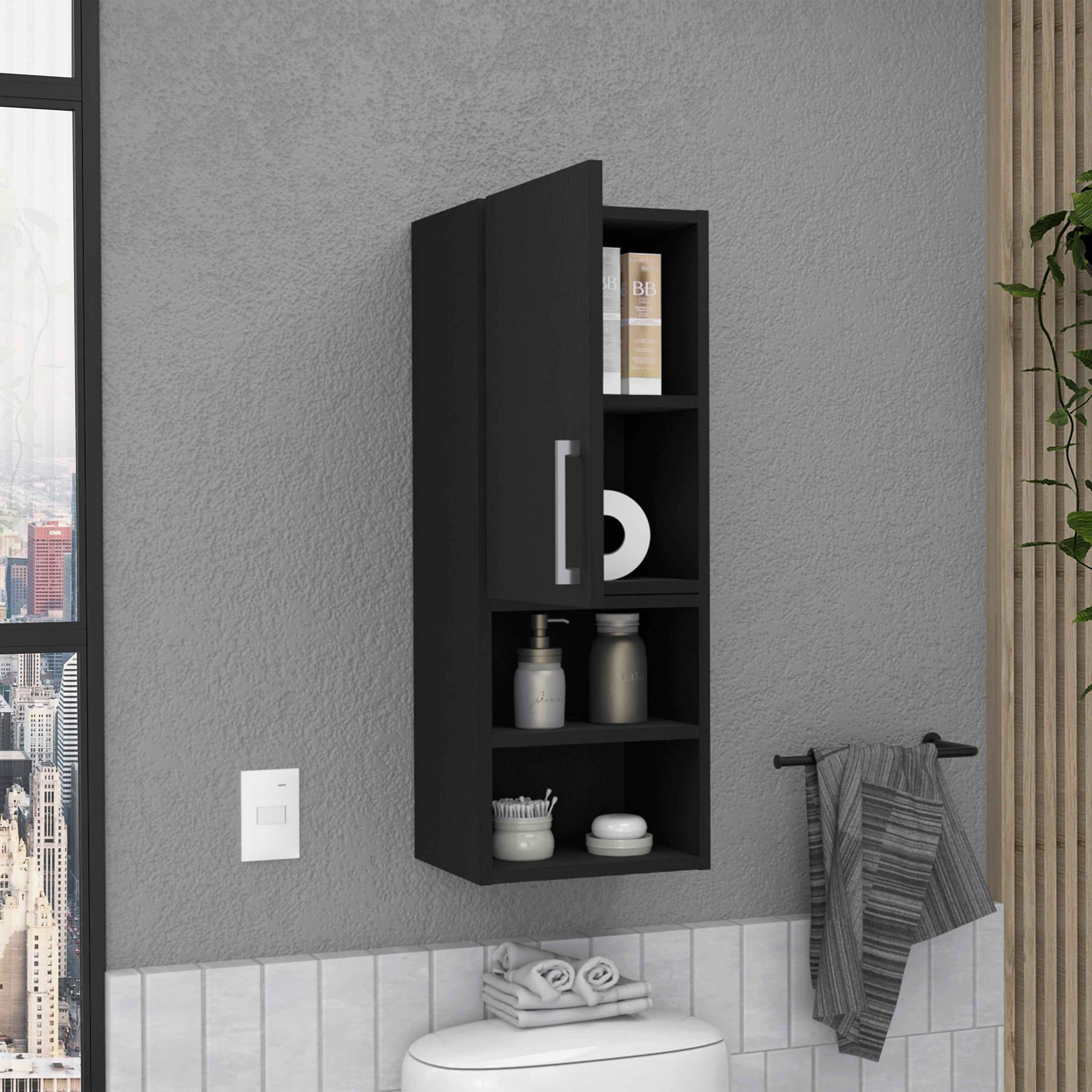 Cairo Medicine Single Door Cabinet, Two External Shelves, Two Interior Shelves, Black