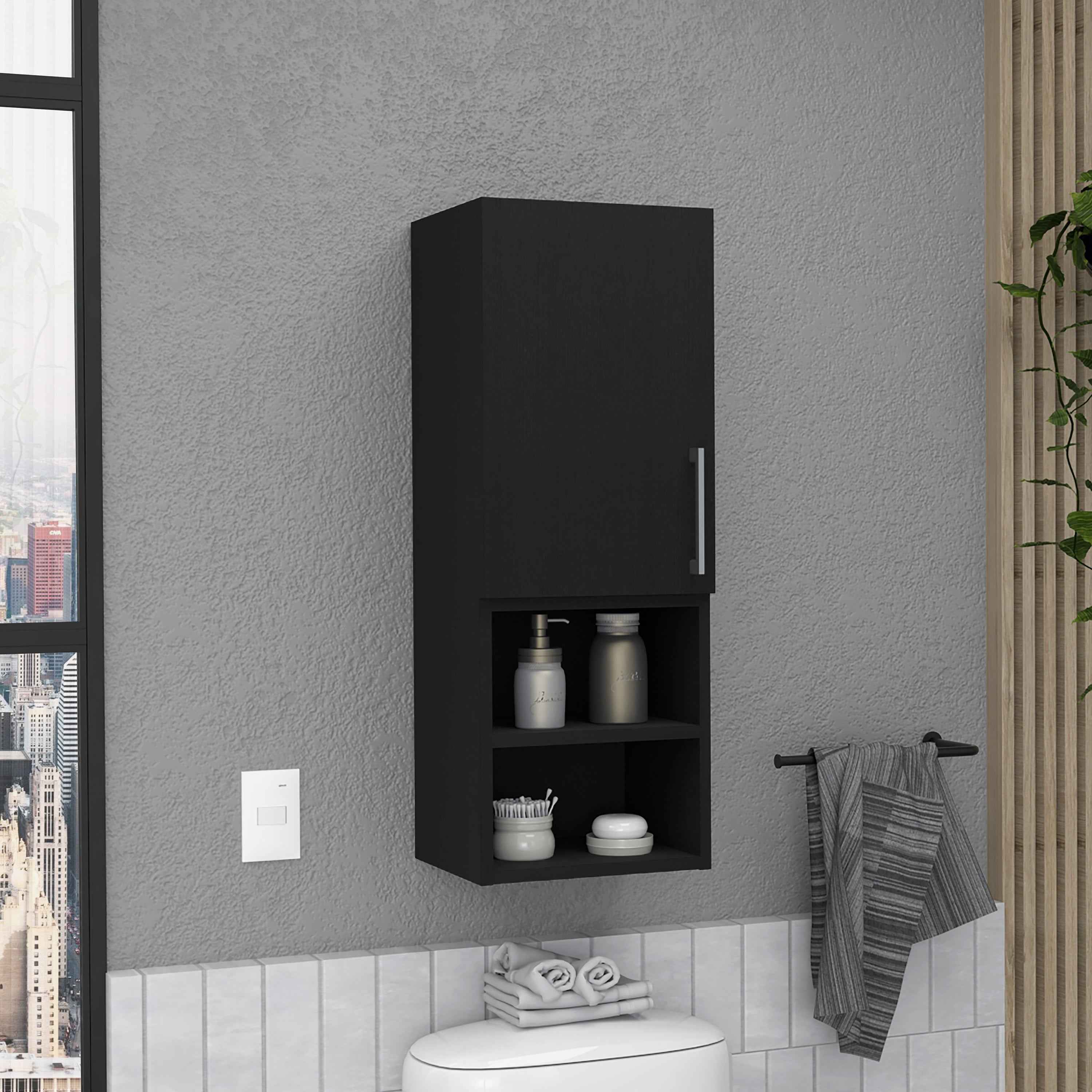 Cairo Medicine Single Door Cabinet, Two External Shelves, Two Interior Shelves, Black