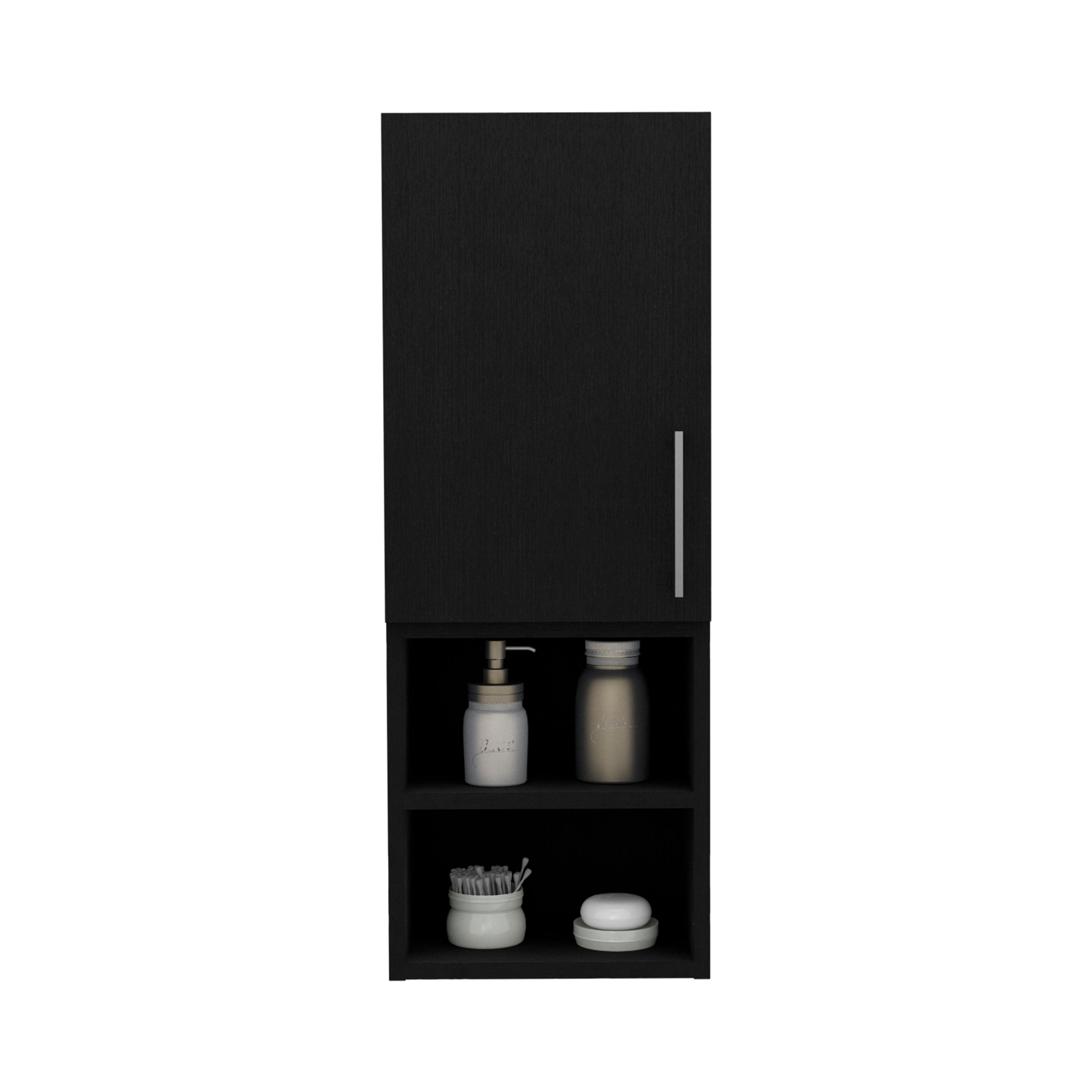 Cairo Medicine Single Door Cabinet, Two External Shelves, Two Interior Shelves, Black - Luciddepo