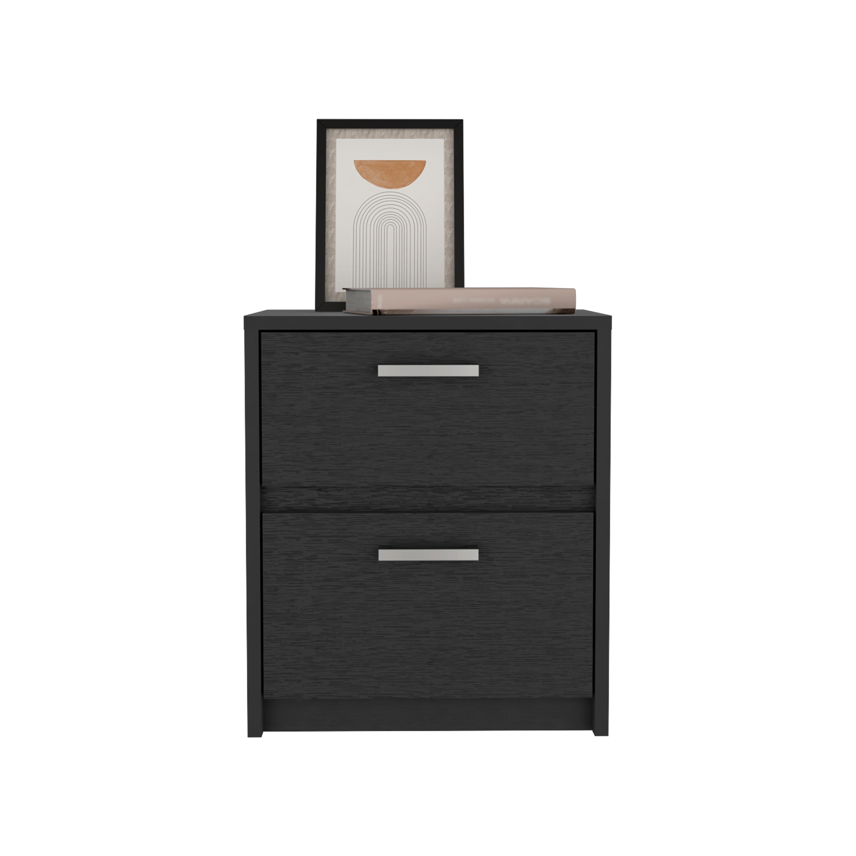 Bethel 2 Drawers Nightstand with Handles, Black - Luciddepo