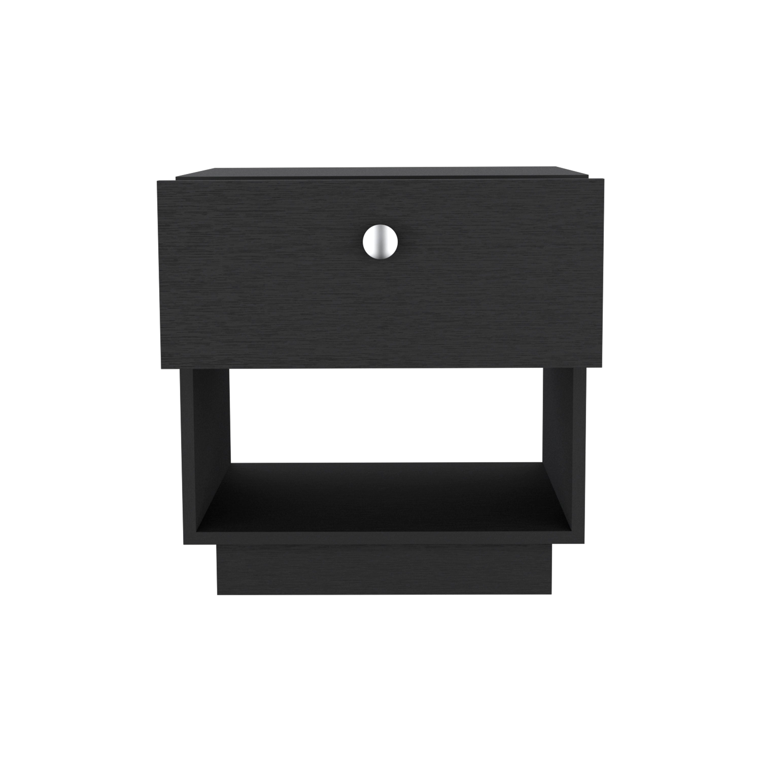Macon Single Drawer Nightstand with Open Storage Shelf, Black - Luciddepo