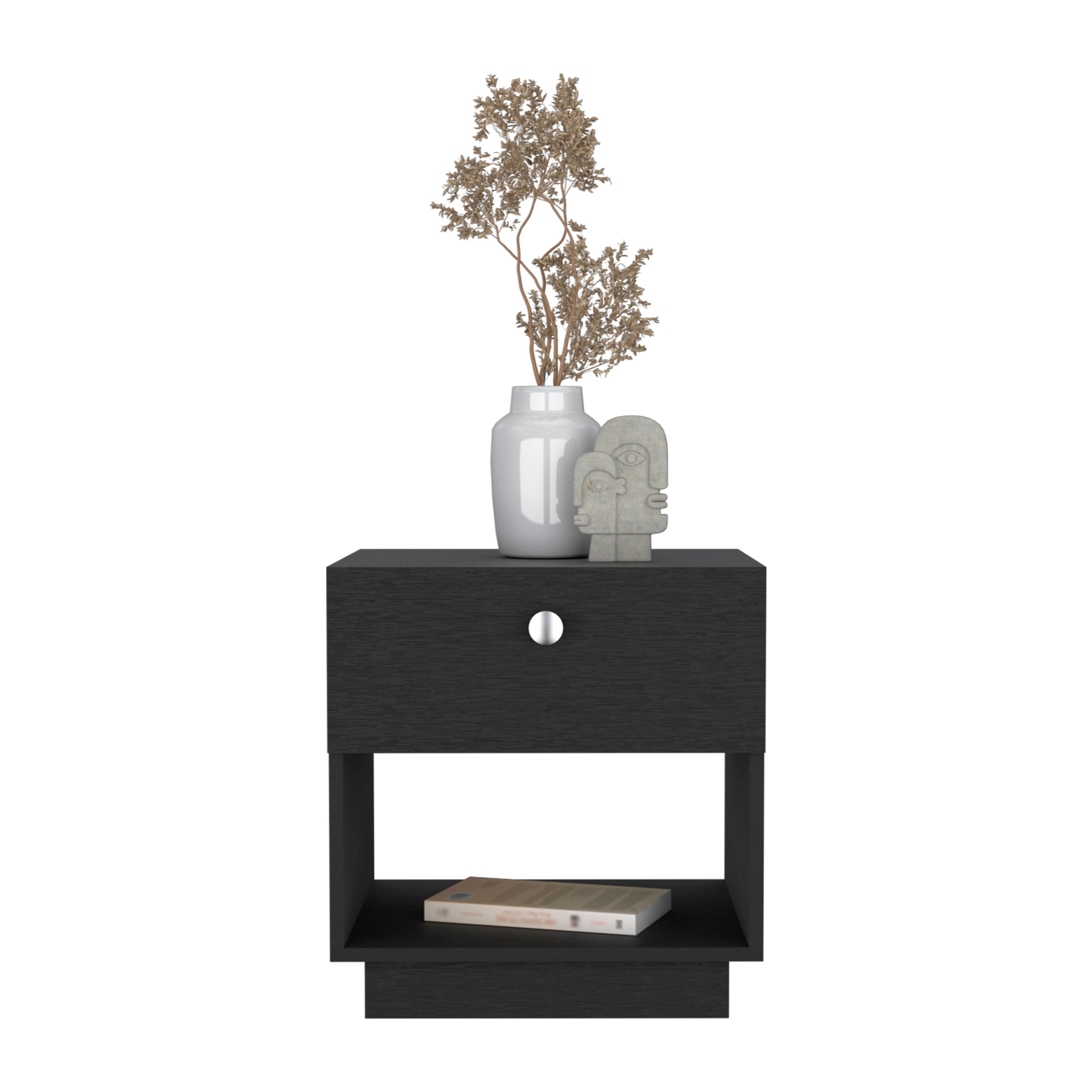 Macon Single Drawer Nightstand with Open Storage Shelf, Black - Luciddepo
