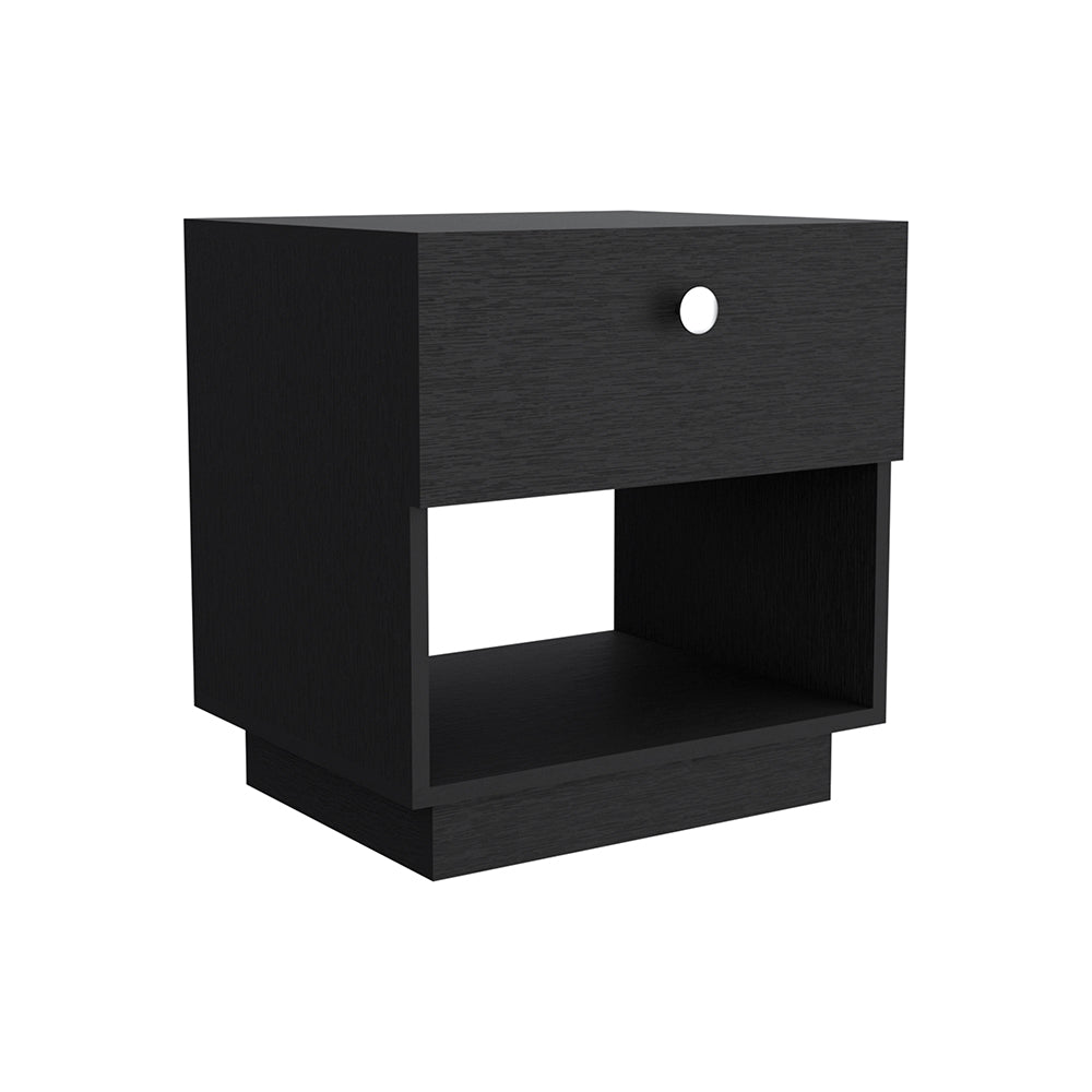 Macon Single Drawer Nightstand with Open Storage Shelf, Black - Luciddepo