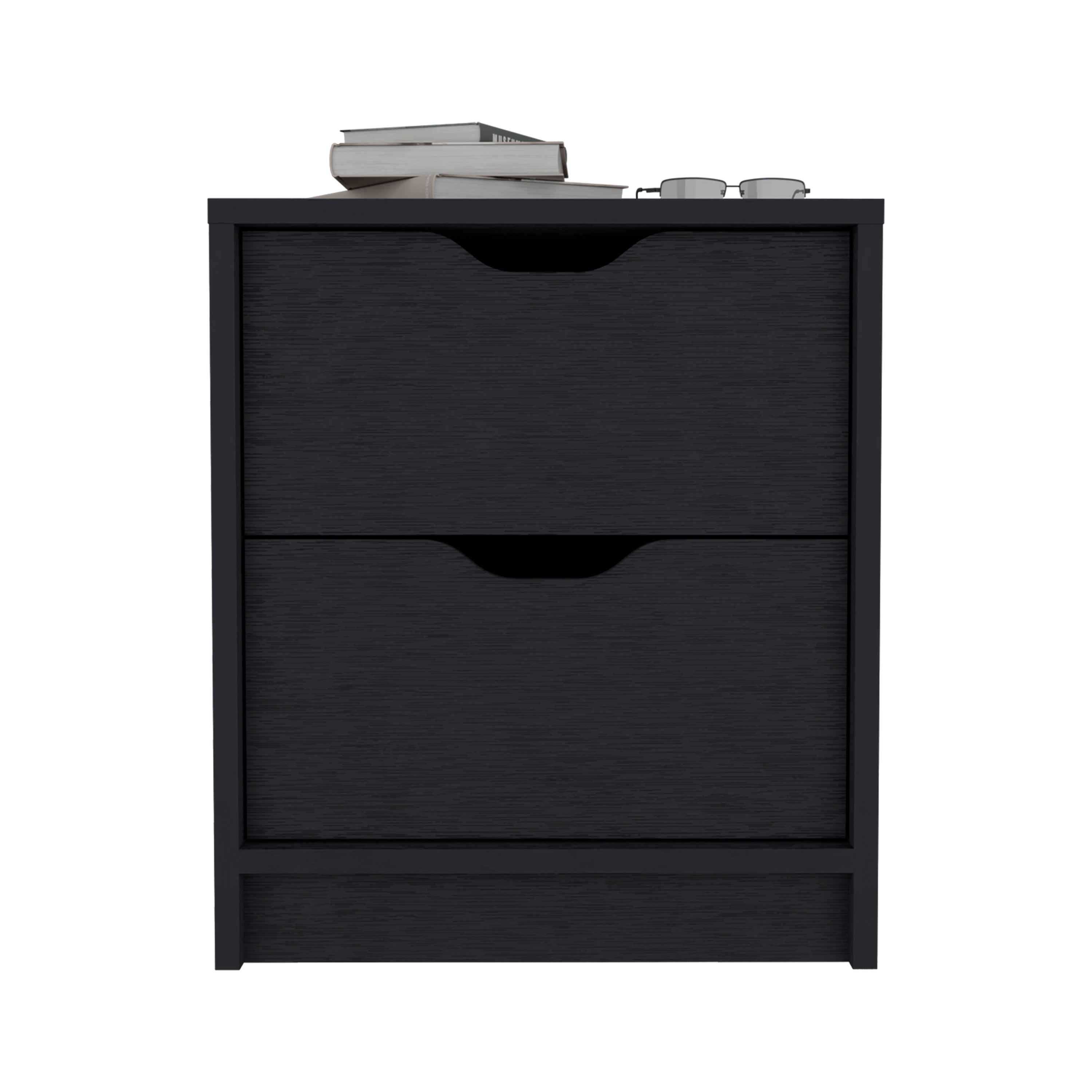 Houma Double Drawer Nightstand, Bedside Table, Black