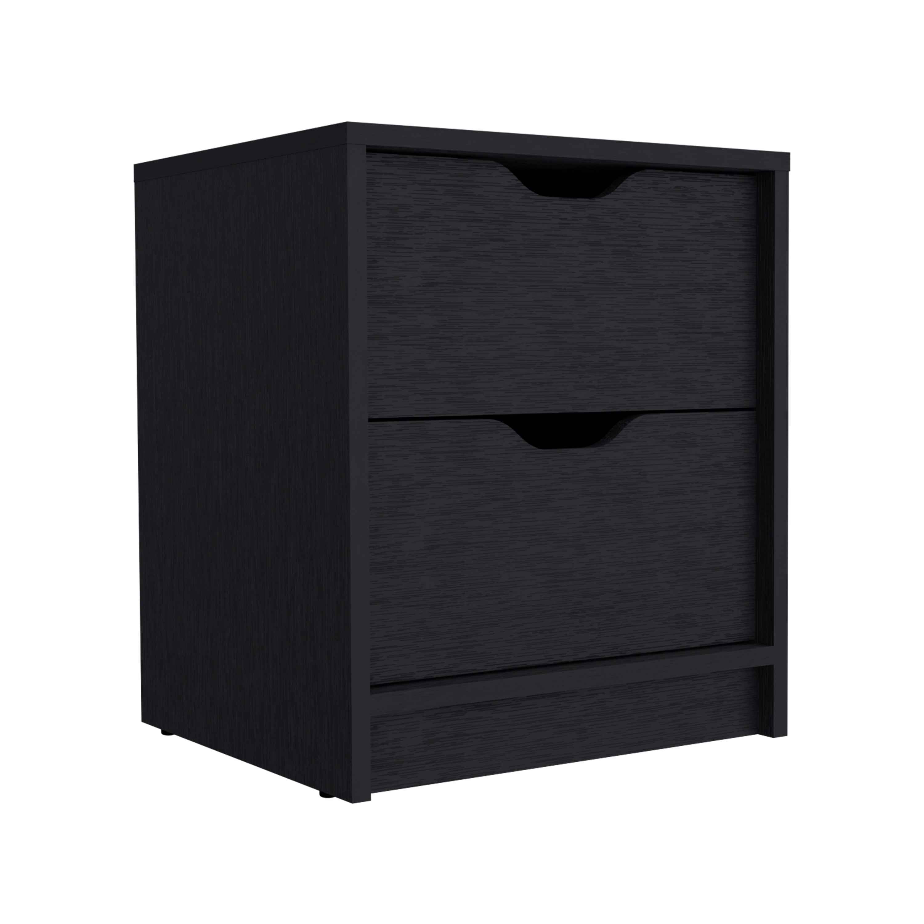 Houma Double Drawer Nightstand, Bedside Table, Black