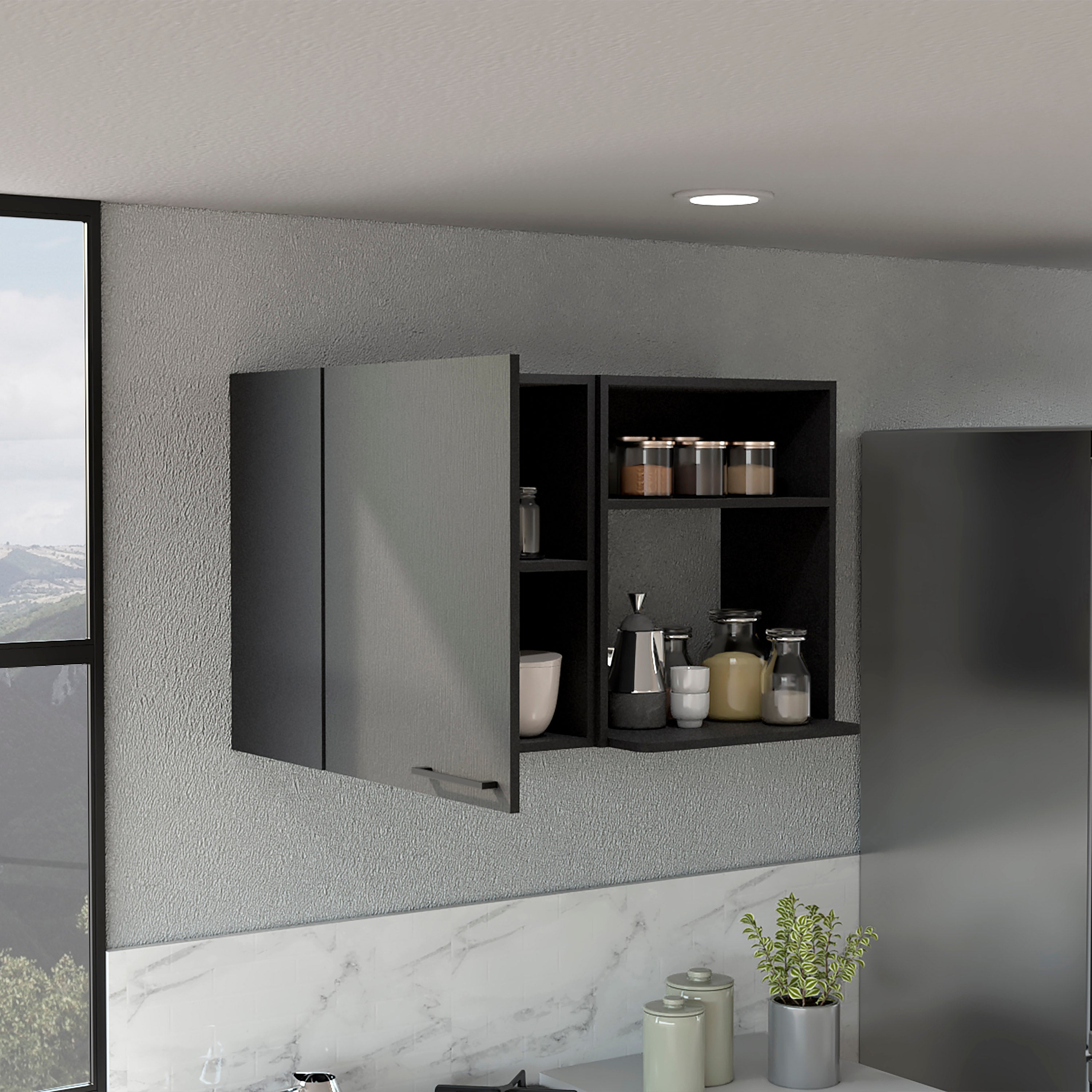 Salento 2 Stackable Wall-Mounted Storage Cabinet with 2 Side Shelf, Black - Luciddepo