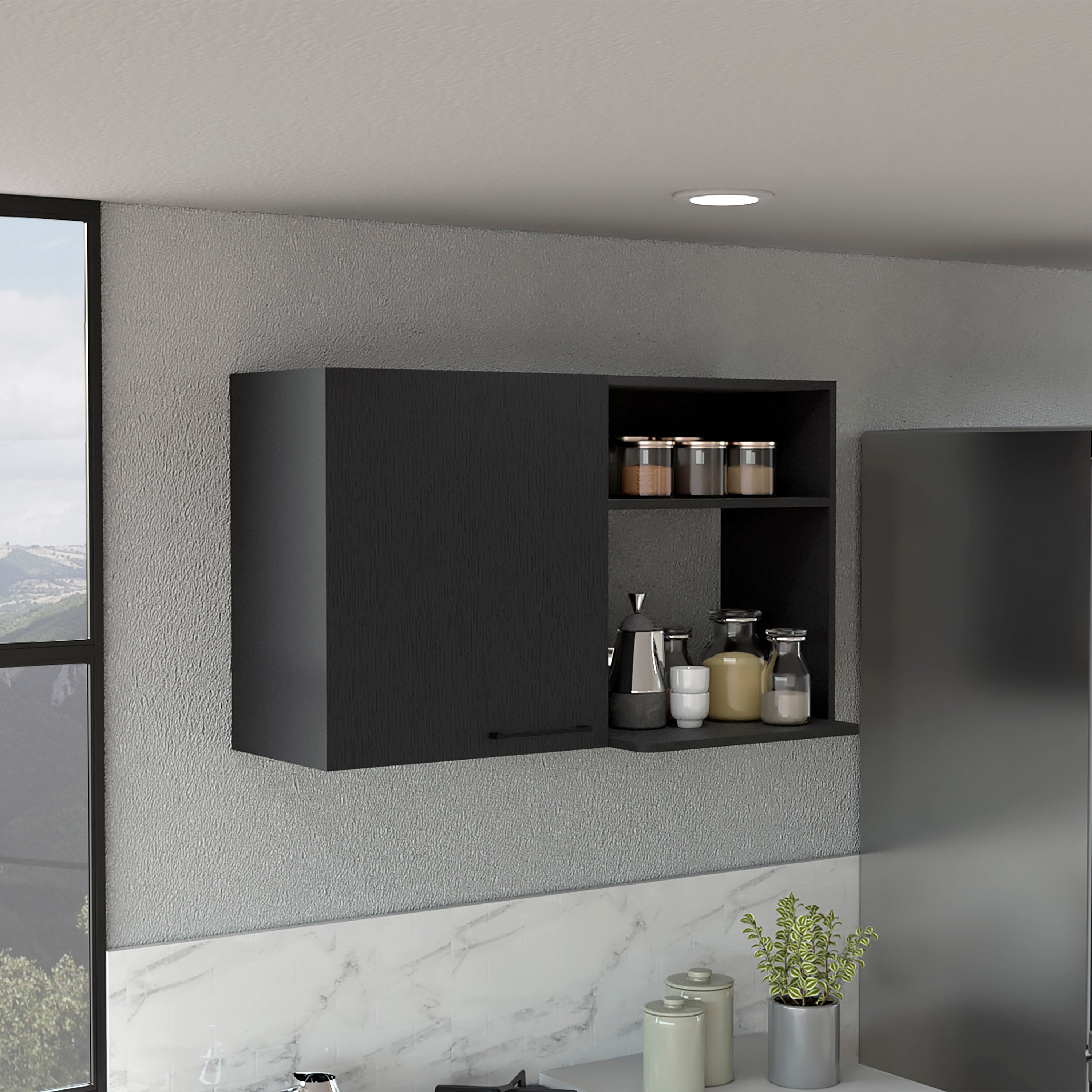 Salento 2 Stackable Wall-Mounted Storage Cabinet with 2 Side Shelf, Black - Luciddepo