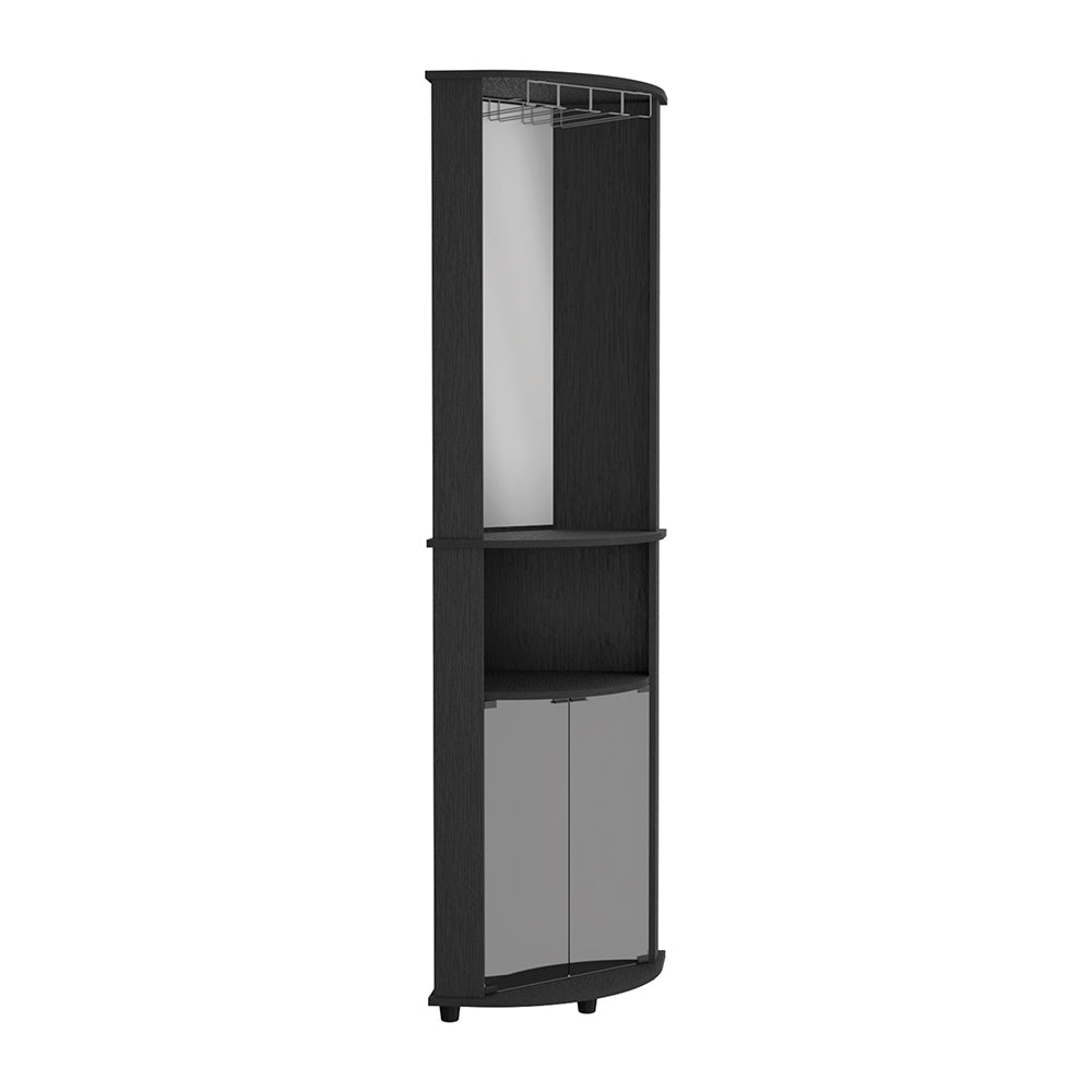 Nashville Corner Bar Cabinet Unit with Wine Glass Rack and Lower Cabinet, Black - Luciddepo