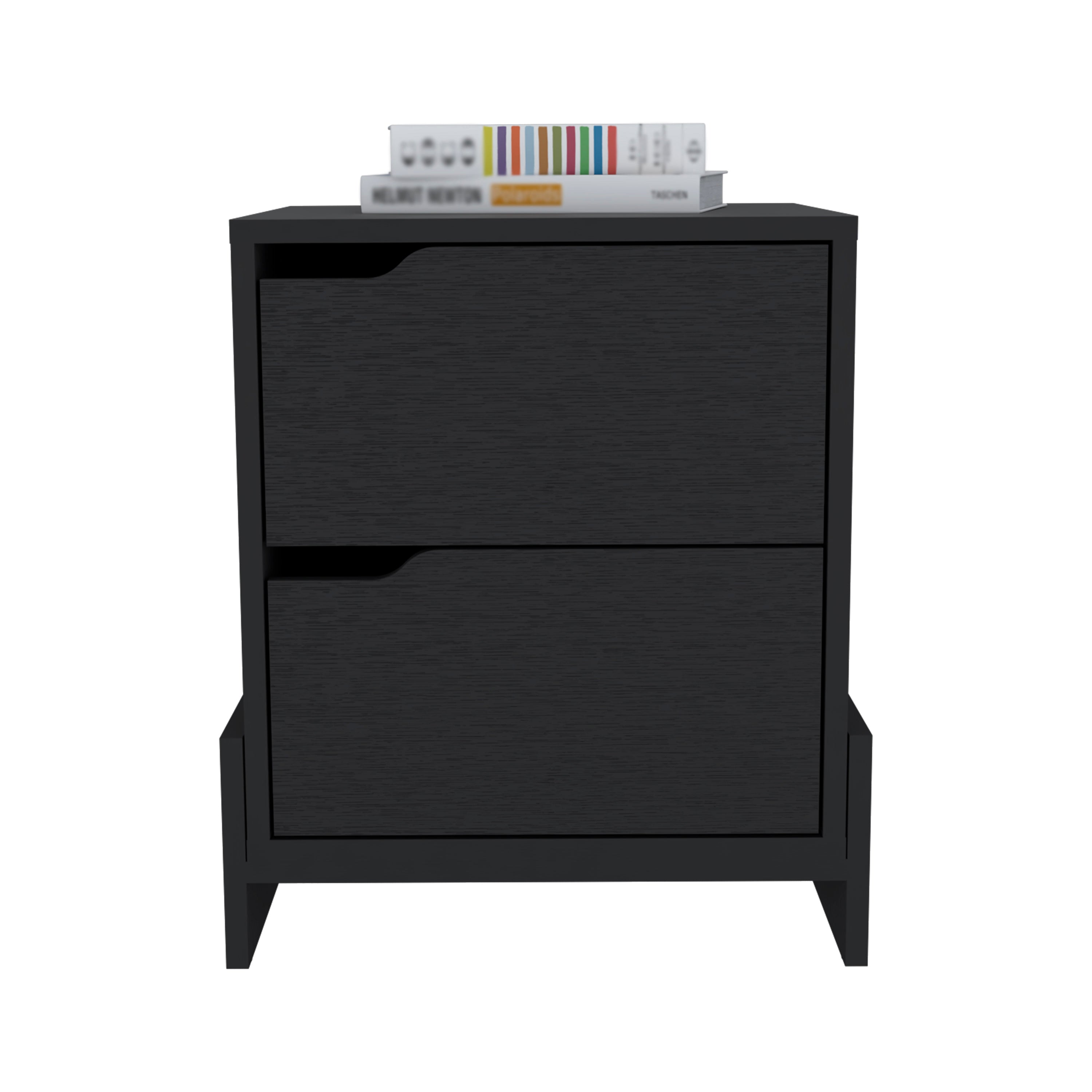 Haines Nightstand with 2-Drawers, End Table with Sturdy Base, Black - Luciddepo
