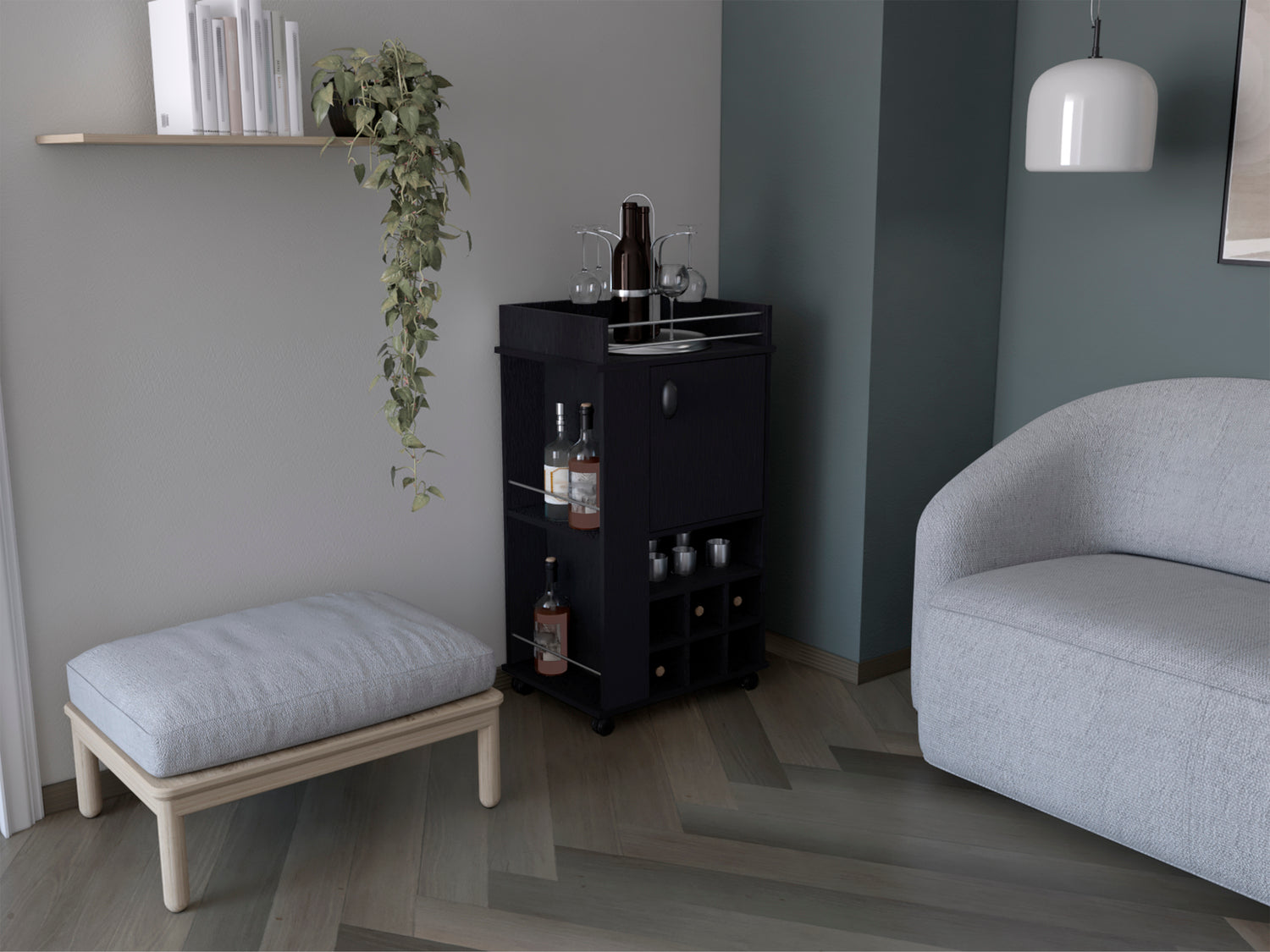 Fraser Bar Cart with 6 Built-in Wine Rack and Casters, Black - Luciddepo