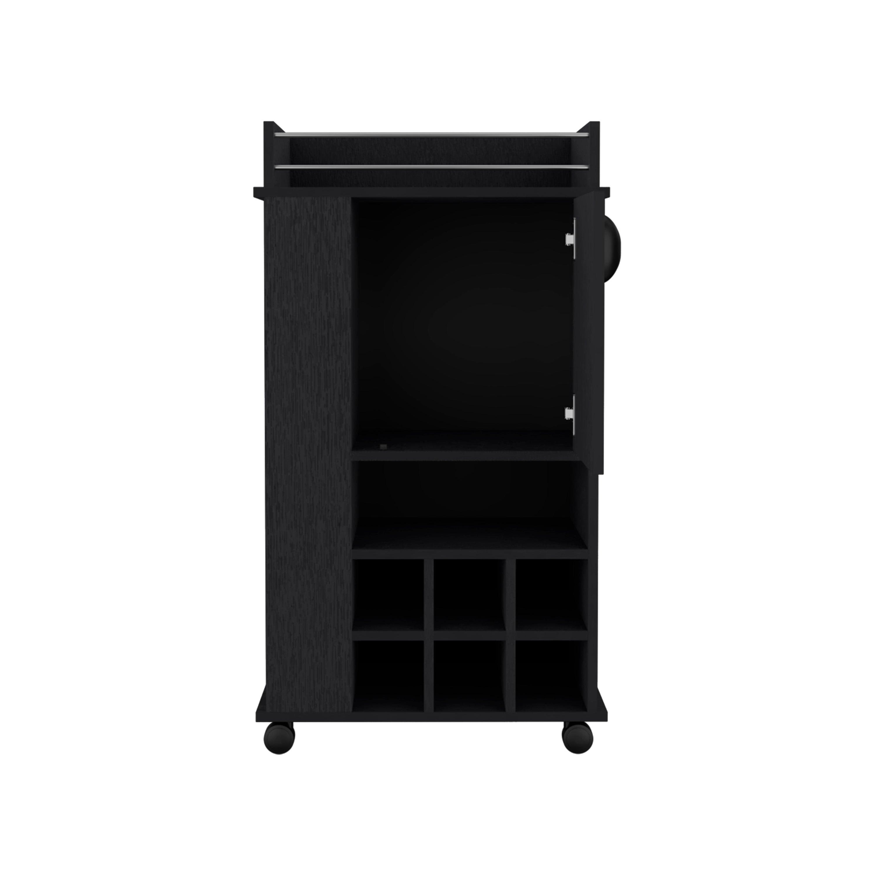Fraser Bar Cart with 6 Built-in Wine Rack and Casters, Black - Luciddepo