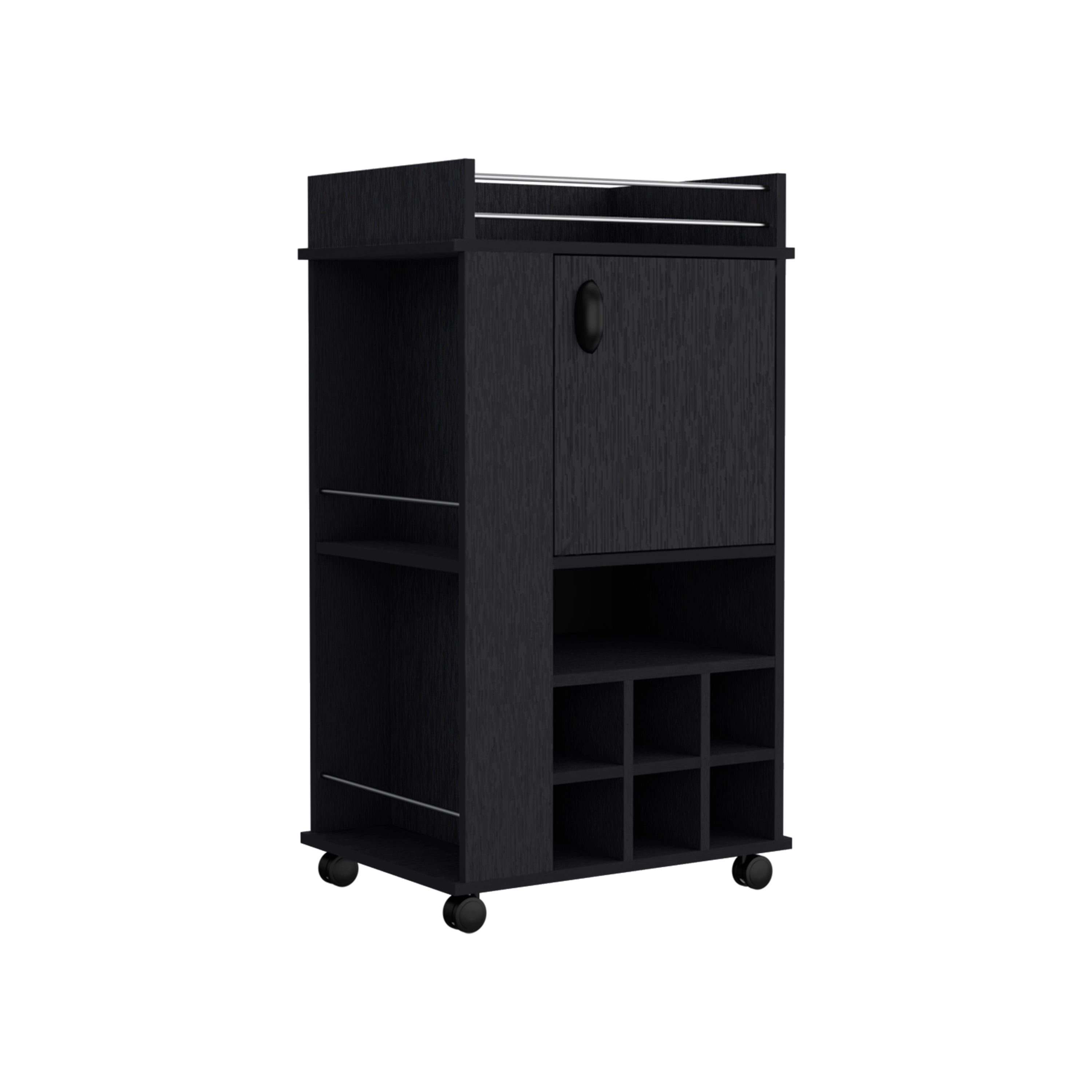 Fraser Bar Cart with 6 Built-in Wine Rack and Casters, Black - Luciddepo